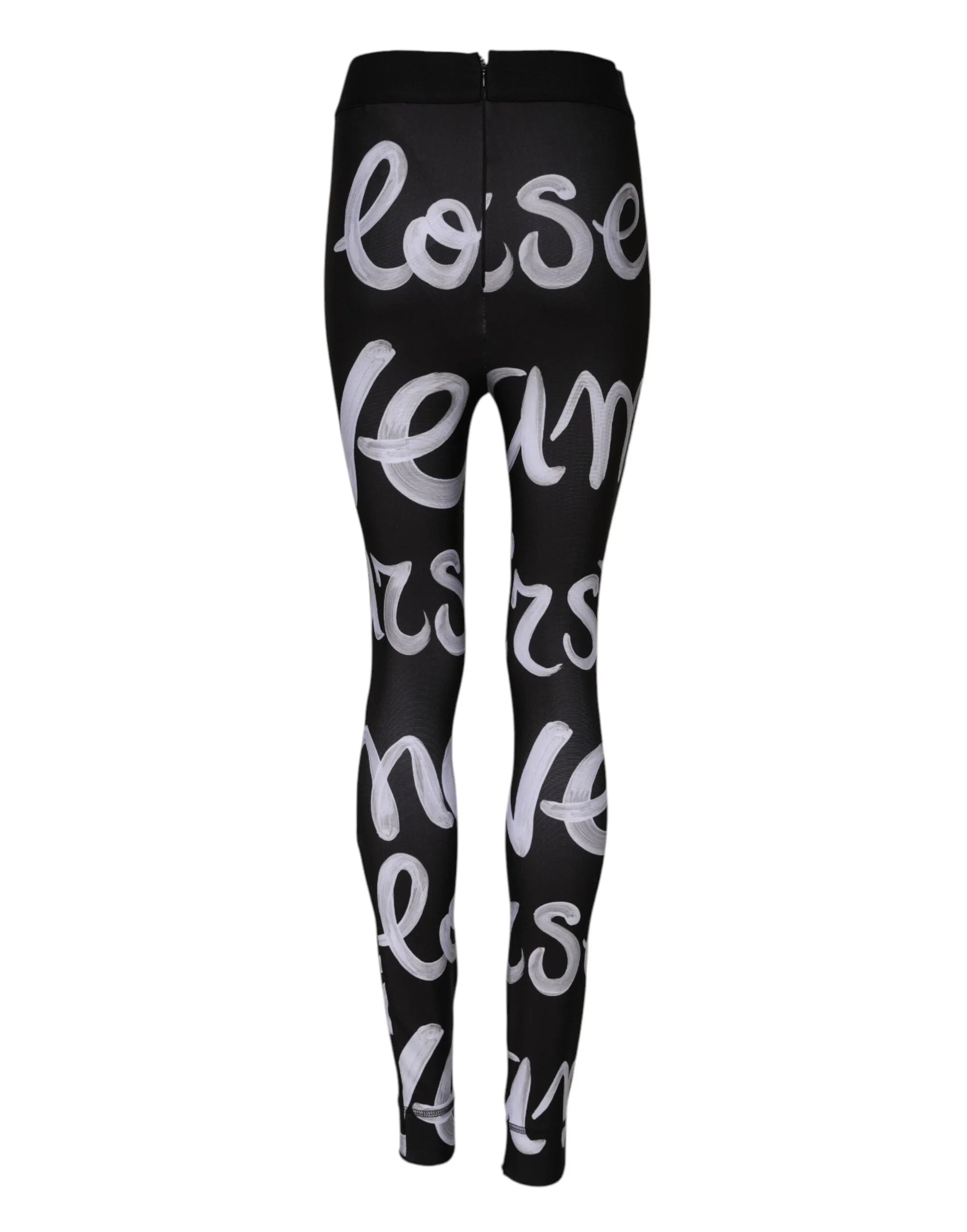 Dolce & Gabbana Black Polyester Logo Print Mid Waisted Pants - IT38 | XS - Leggings