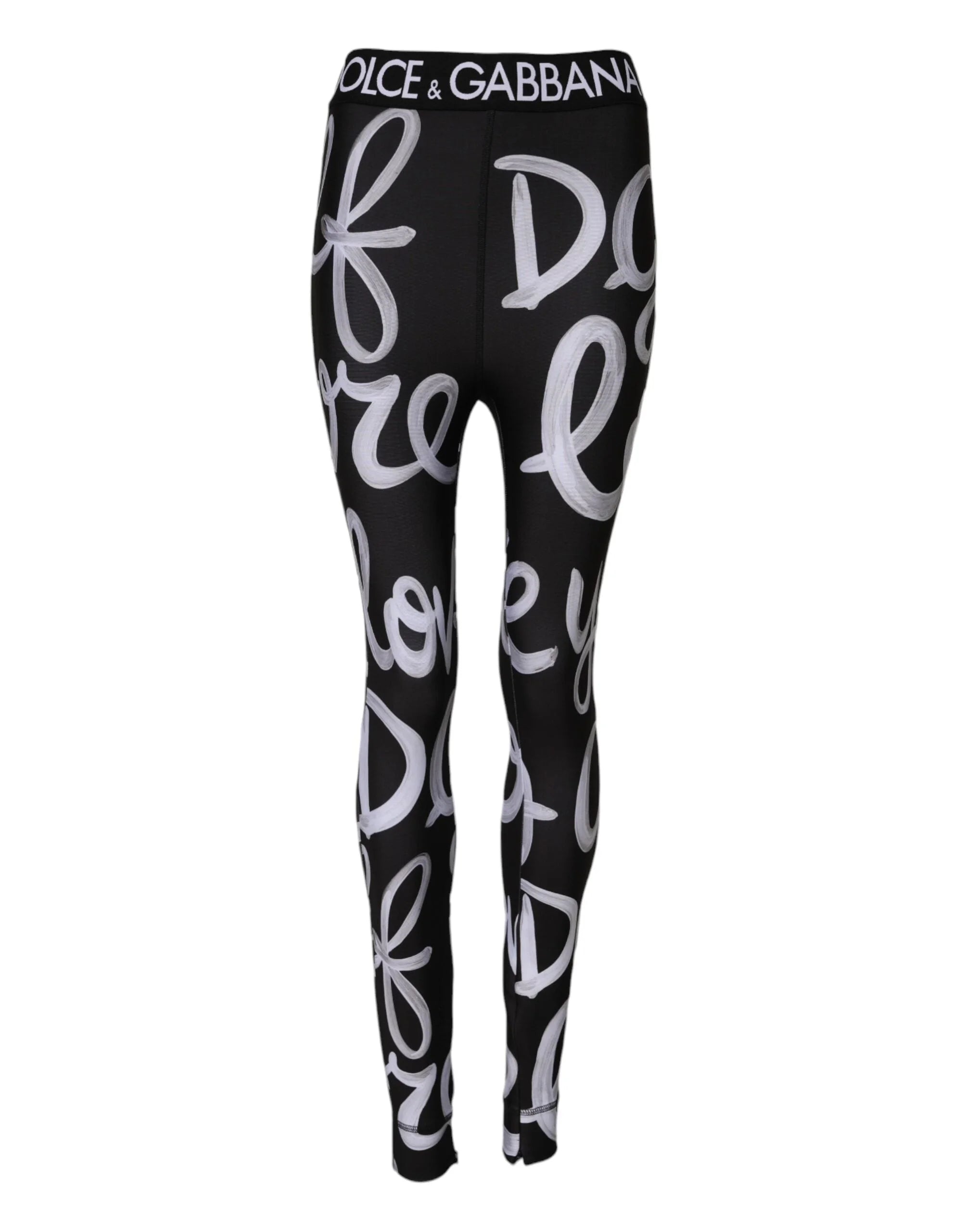 Dolce & Gabbana Black Polyester Logo Print Mid Waisted Pants - IT38 | XS - Leggings