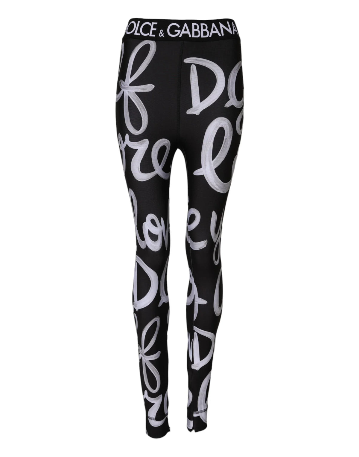 Dolce & Gabbana Black Polyester Logo Print Mid Waisted Pants - IT38 | XS - Leggings