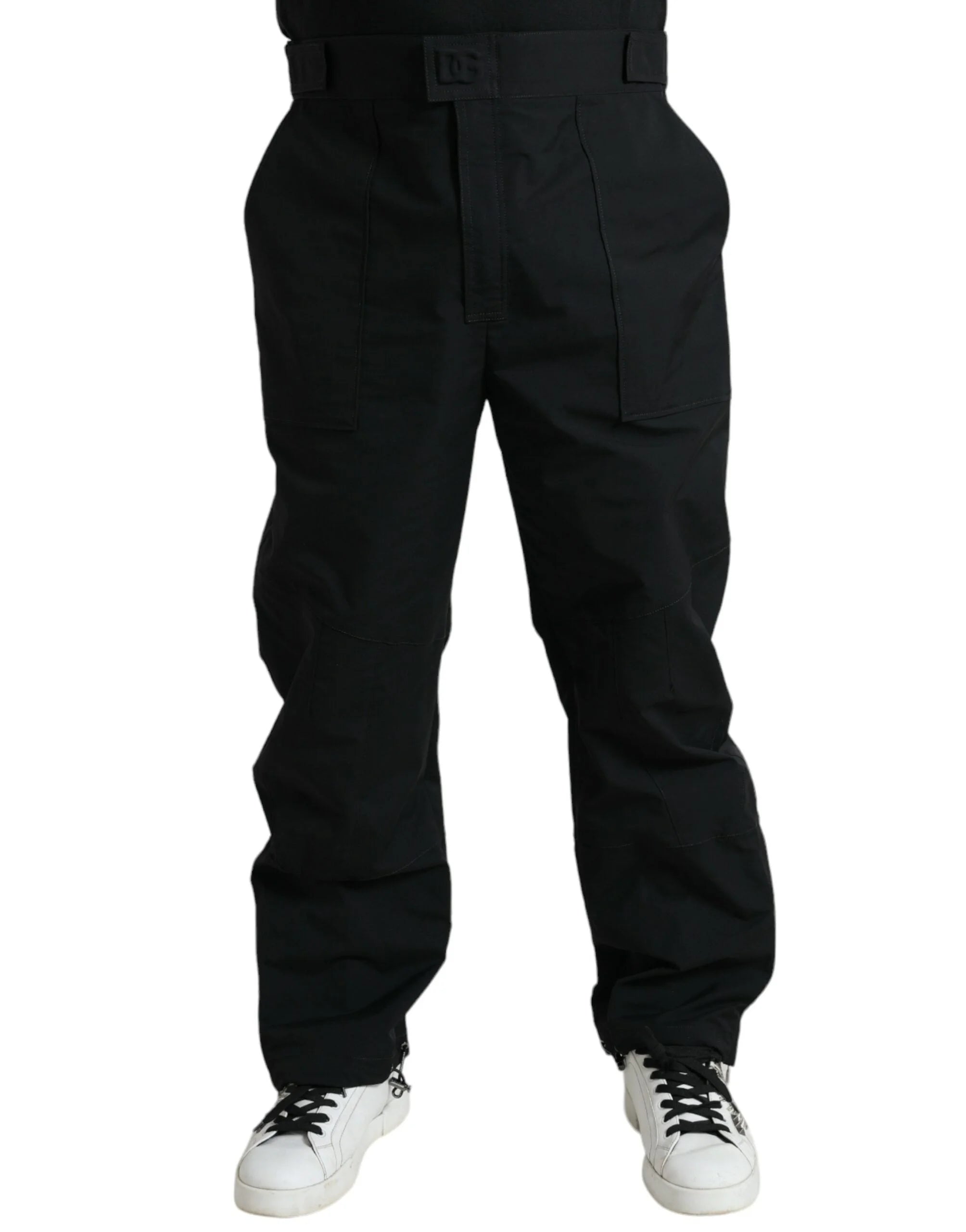 Dolce & Gabbana Black Polyester Logo Straight Pants - IT54 | XL - Trousers
