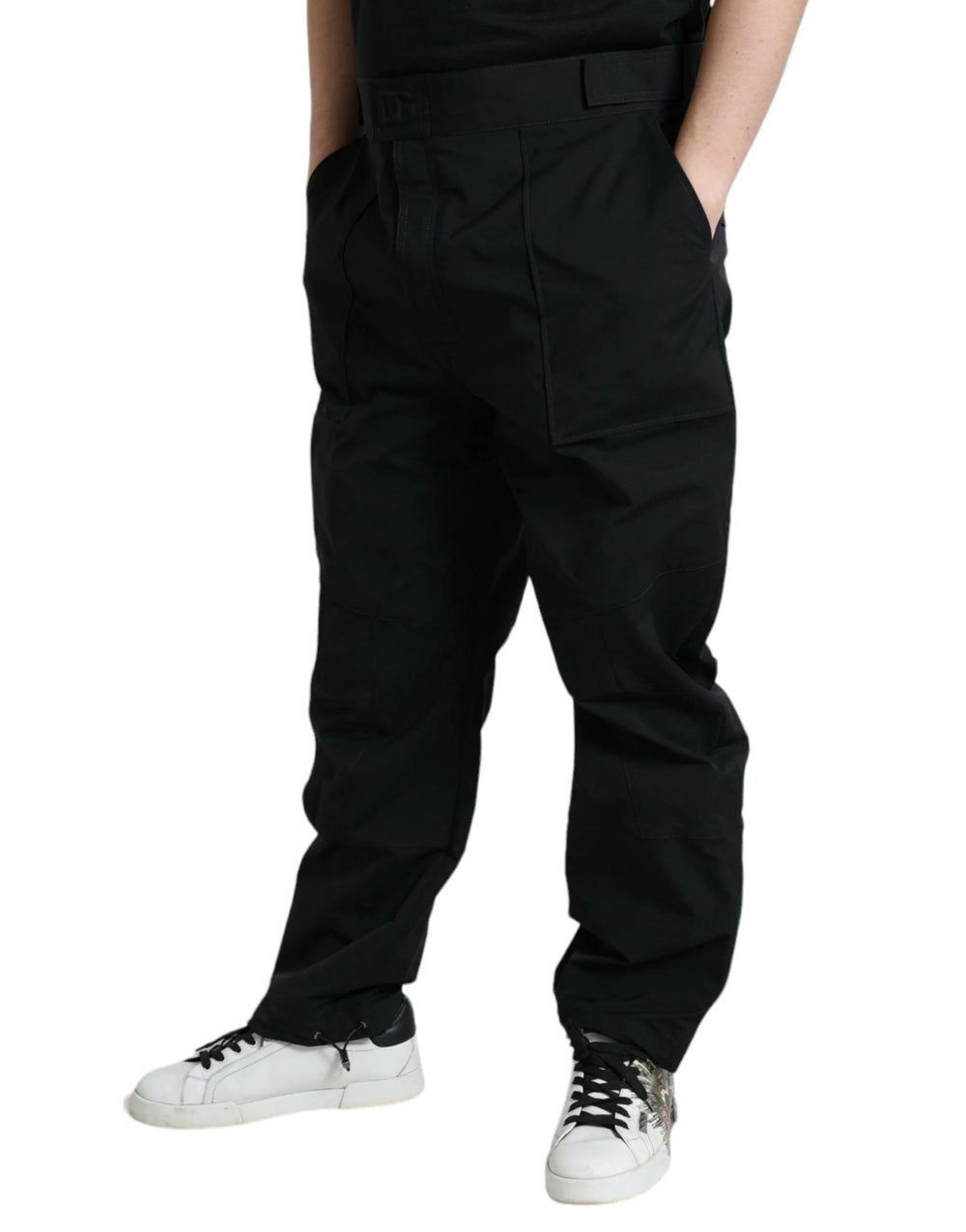 Dolce & Gabbana Black Polyester Logo Straight Pants - IT54 | XL - Trousers