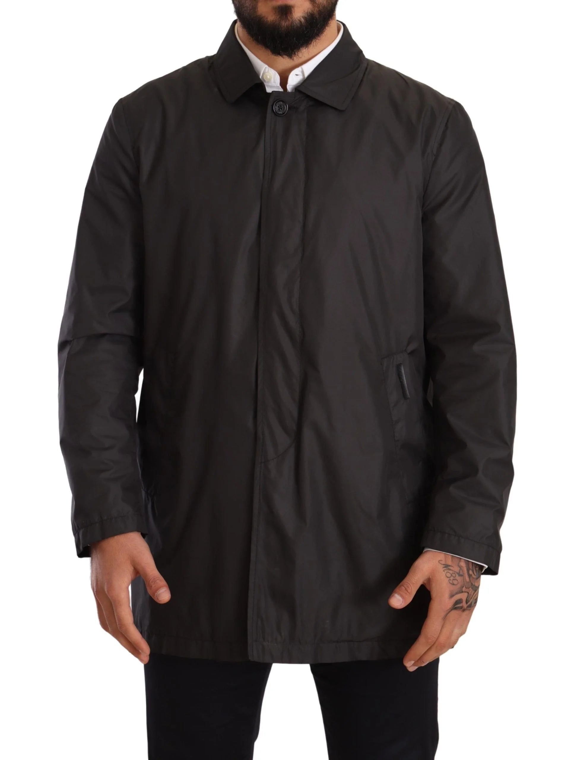 Dolce & Gabbana Black Polyester Mens Trench Coat Jacket - Trench Coats