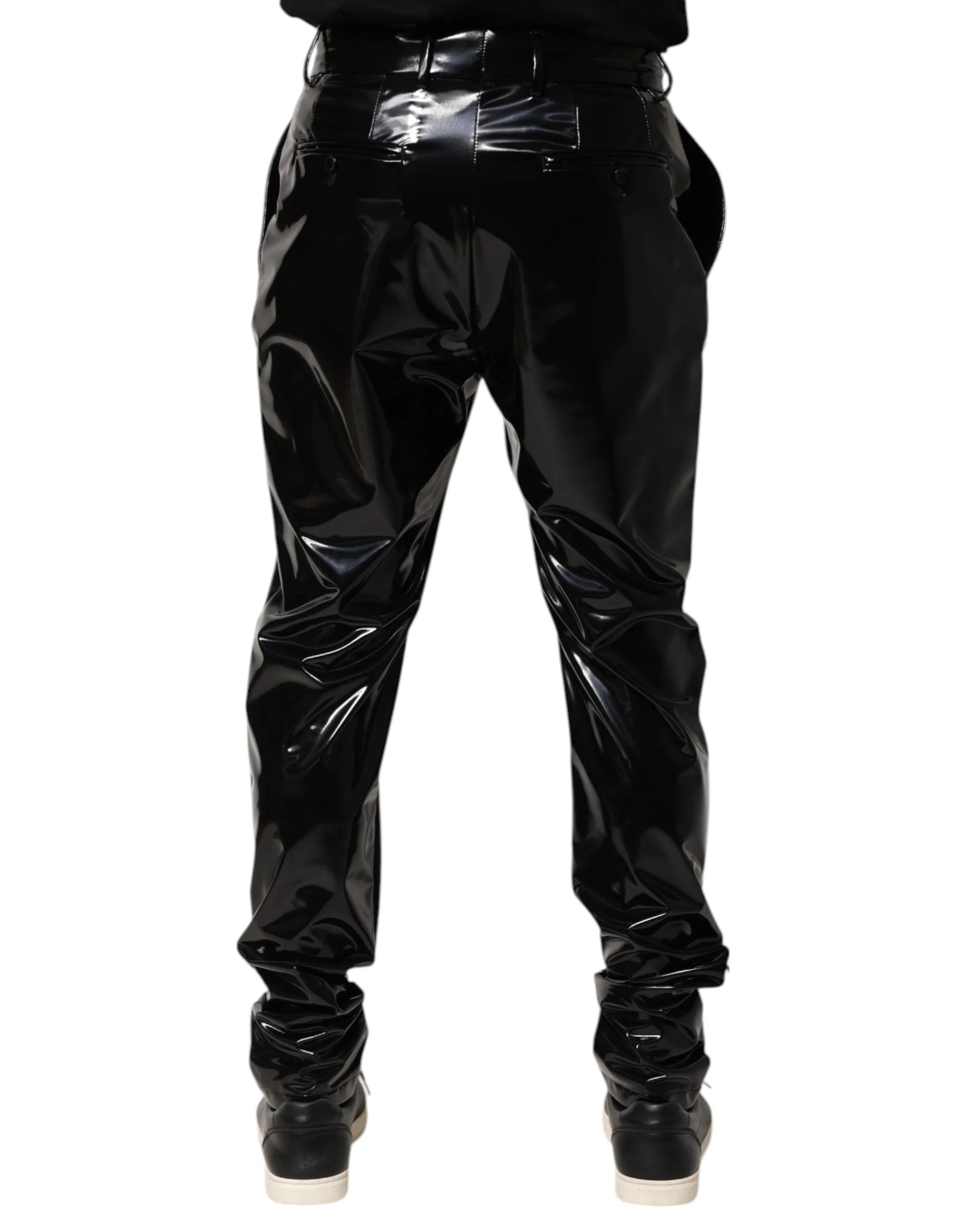 Dolce & Gabbana Black Polyester Mid Waist Men Trouser Pants - IT48 | M