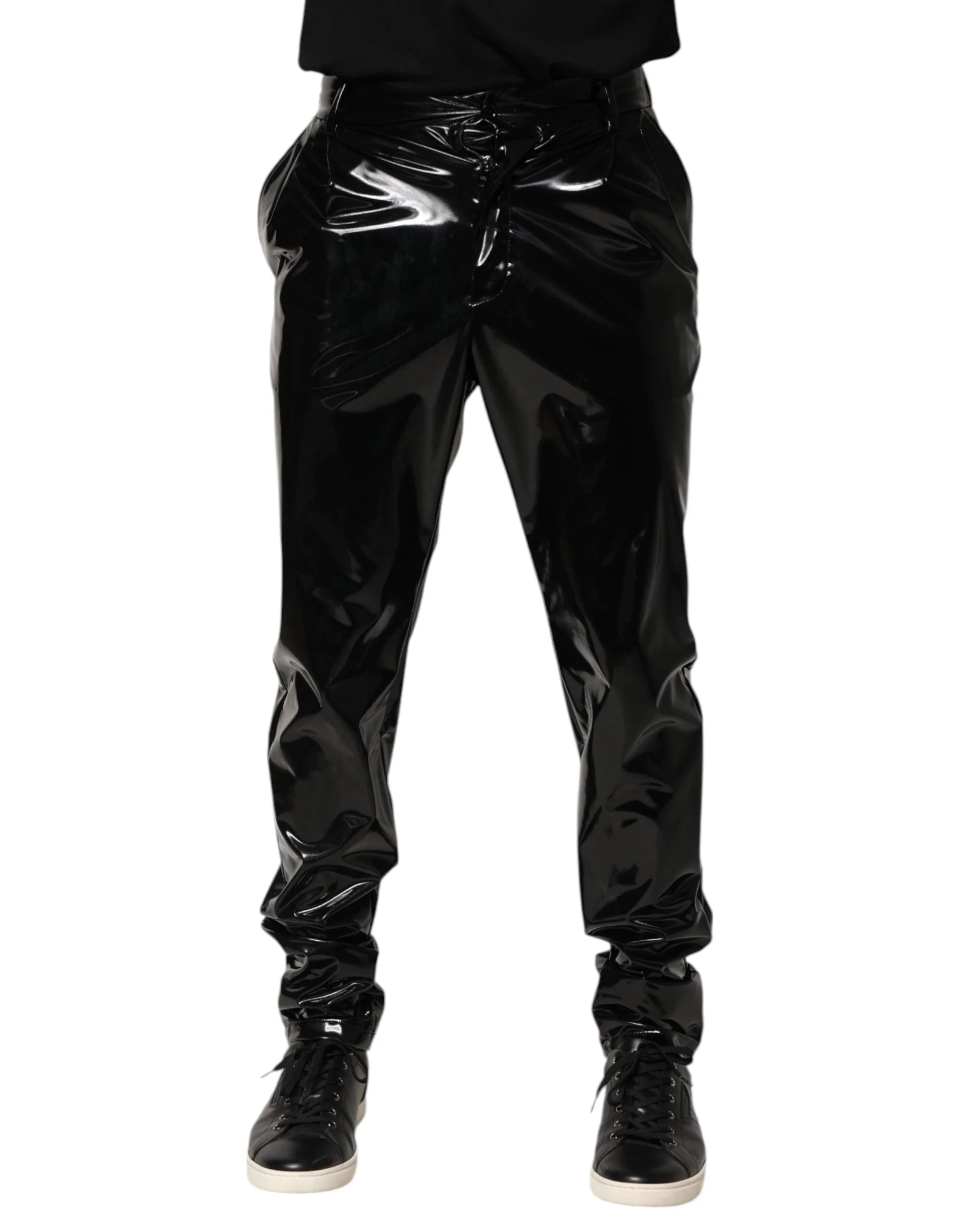 Dolce & Gabbana Black Polyester Mid Waist Men Trouser Pants - IT48 | M