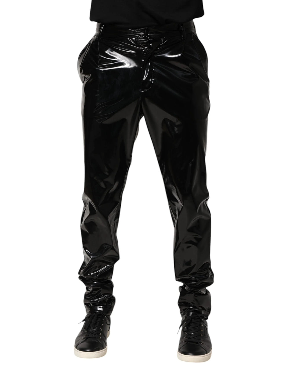 Dolce & Gabbana Black Polyester Mid Waist Men Trouser Pants - IT48 | M