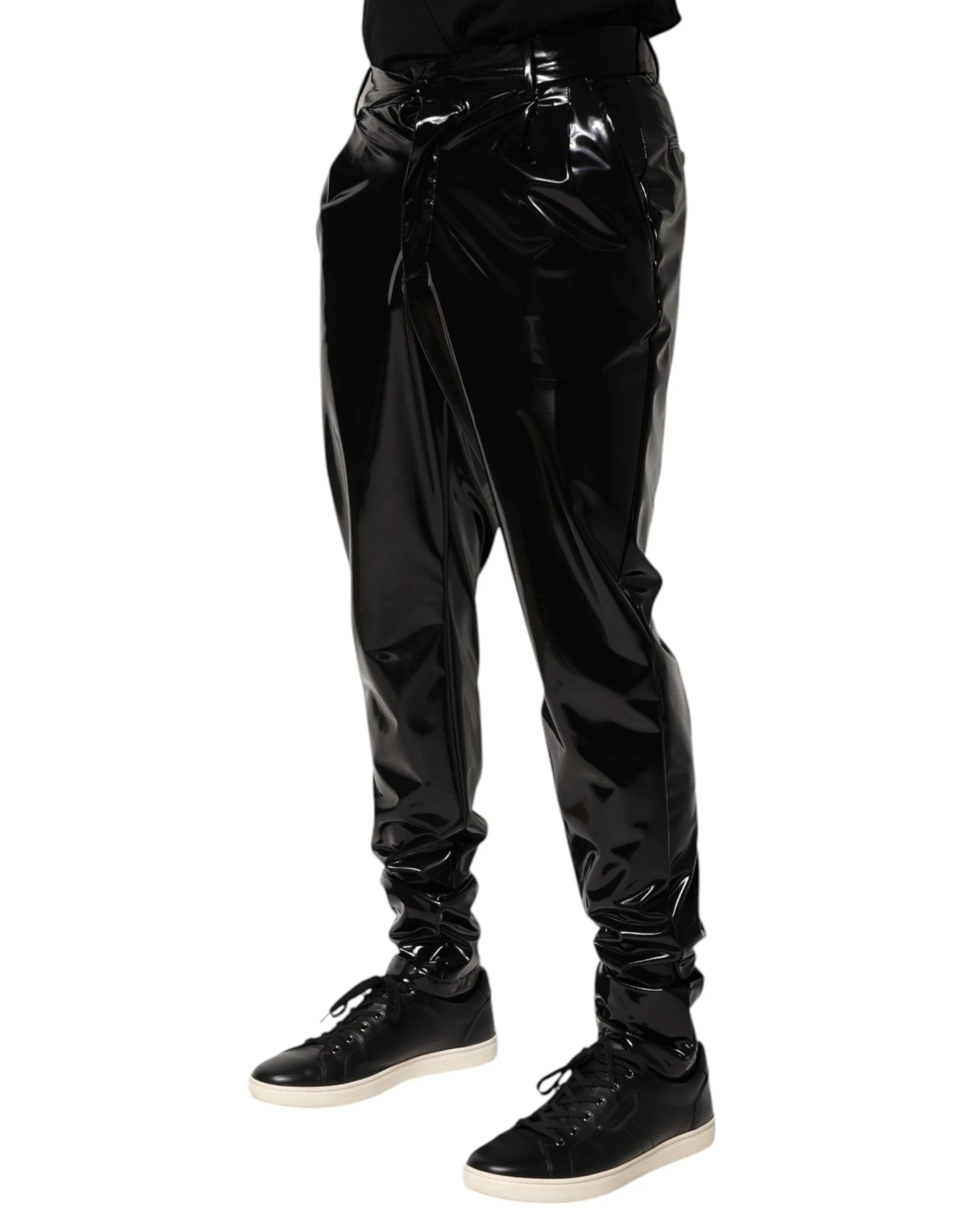 Dolce & Gabbana Black Polyester Mid Waist Men Trouser Pants - IT48 | M