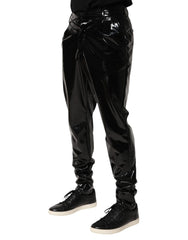 Dolce & Gabbana Black Polyester Mid Waist Men Trouser Pants - IT48 | M