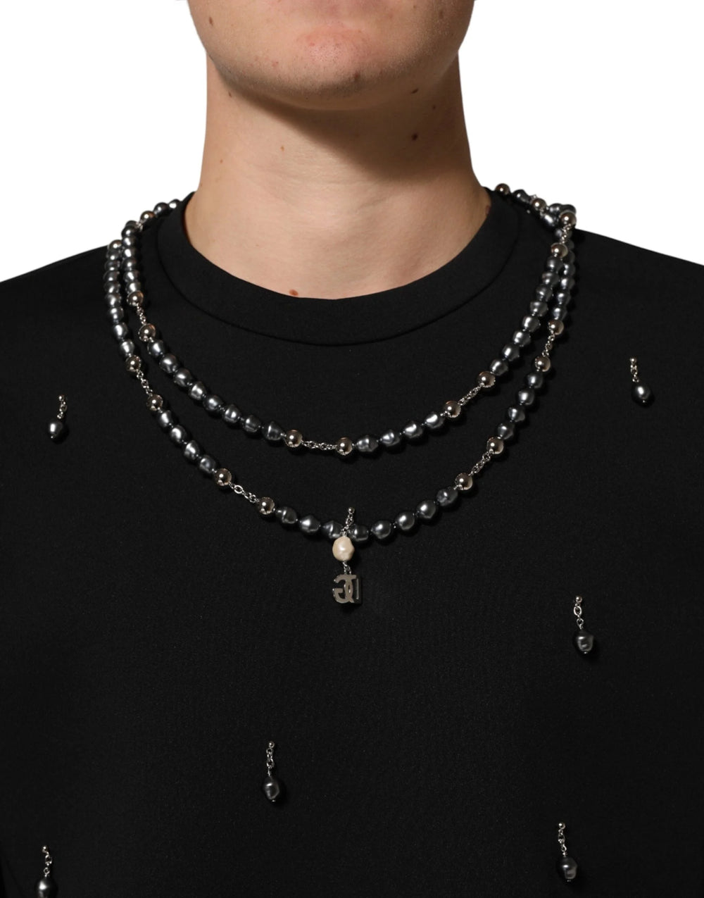 Dolce & Gabbana Black Polyester Necklace Embellished T-shirt - IT46 | S - T-Shirts