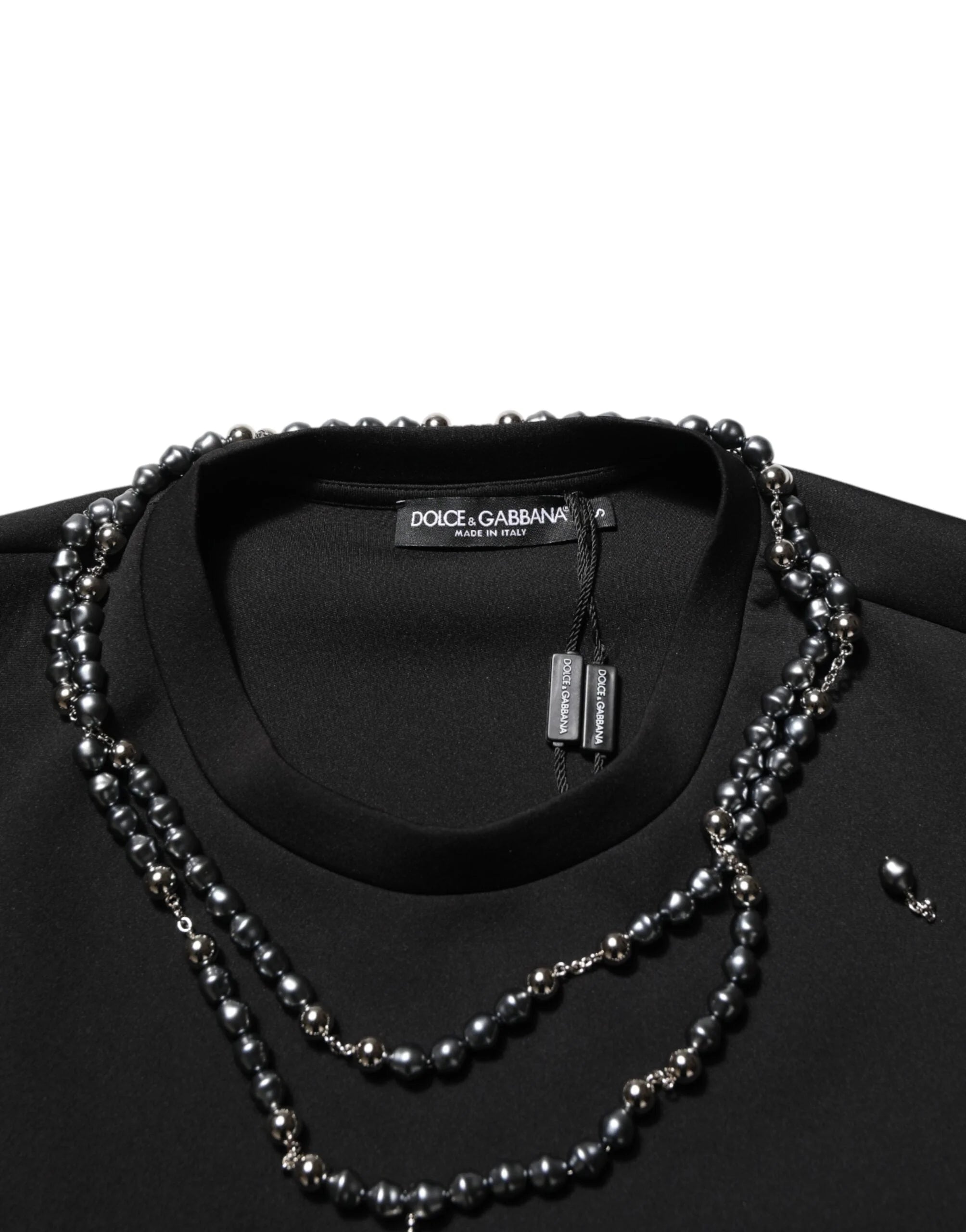 Dolce & Gabbana Black Polyester Necklace Embellished T-shirt - IT46 | S - T-Shirts