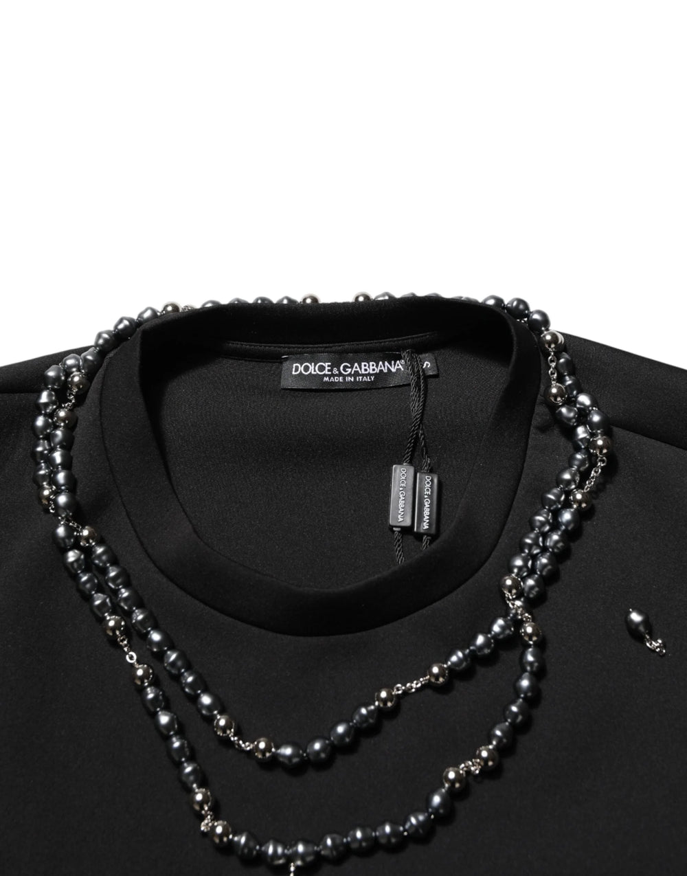 Dolce & Gabbana Black Polyester Necklace Embellished T-shirt - IT46 | S - T-Shirts