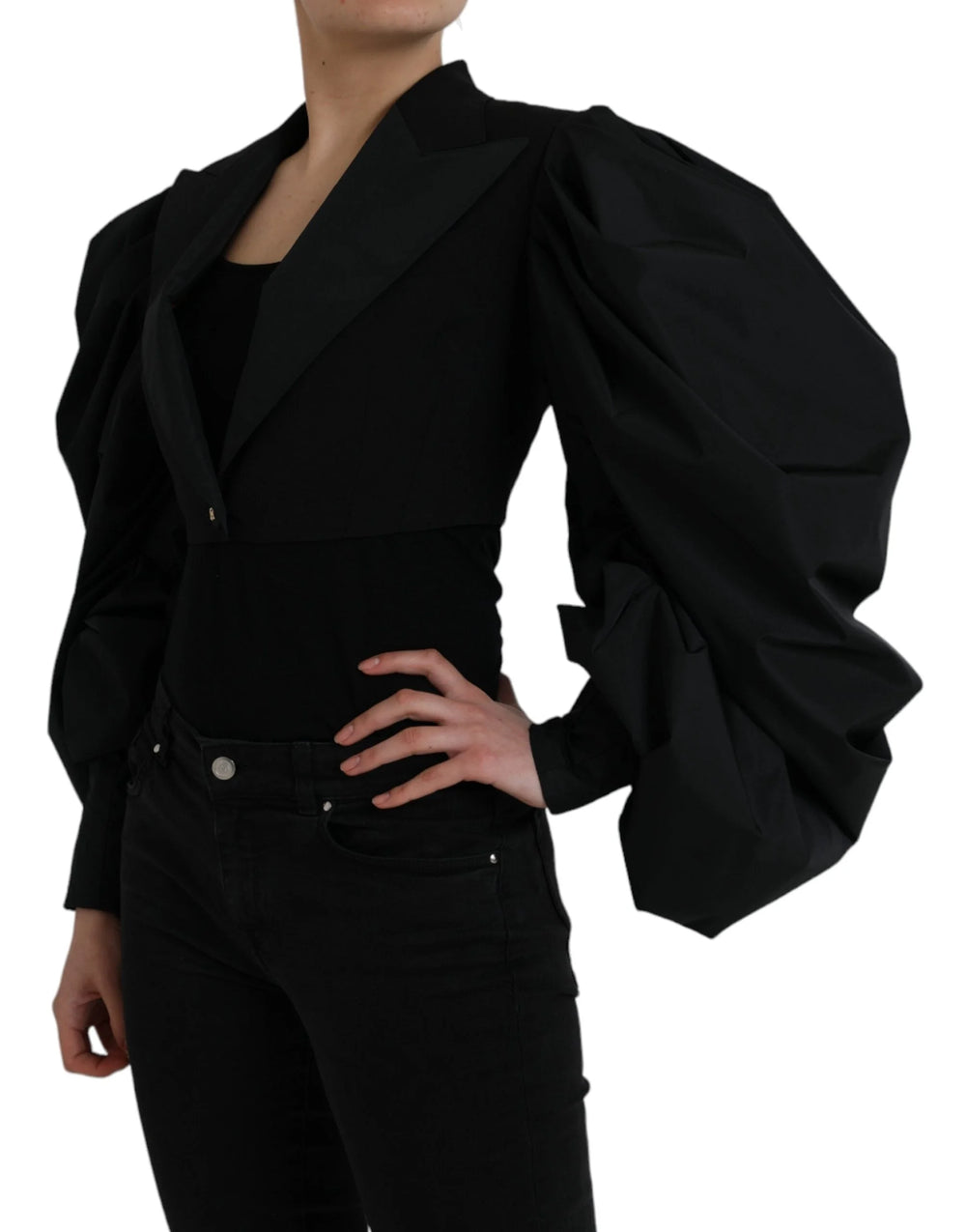Dolce & Gabbana Black Polyester Puffed Sleeves Cropped Jacket - IT40|S - Bolero Jackets
