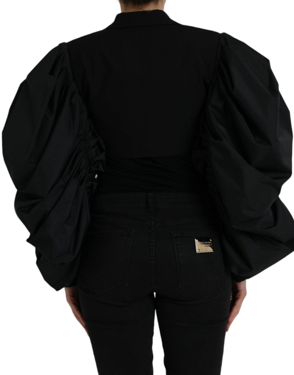 Dolce & Gabbana Black Polyester Puffed Sleeves Cropped Jacket - IT40|S - Bolero Jackets