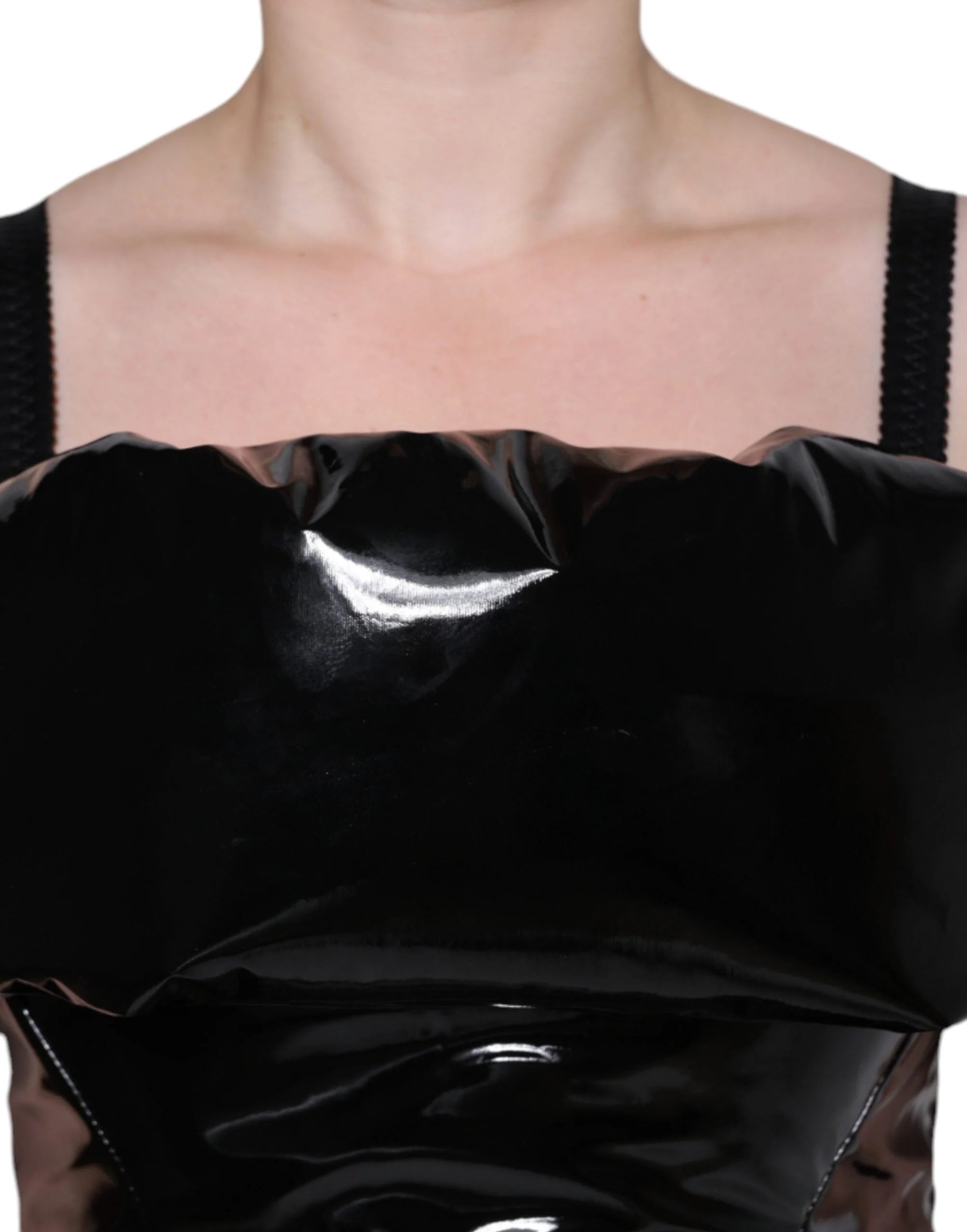 Dolce & Gabbana Black Polyester Ruched Coated Mini Dress - Dresses