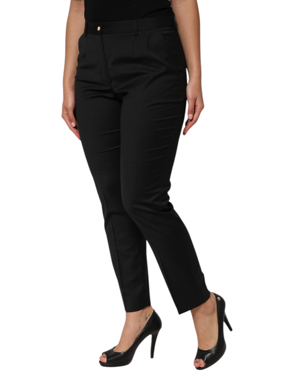 Dolce & Gabbana Black Polyester Tapered Women Trouser Pants - Trousers