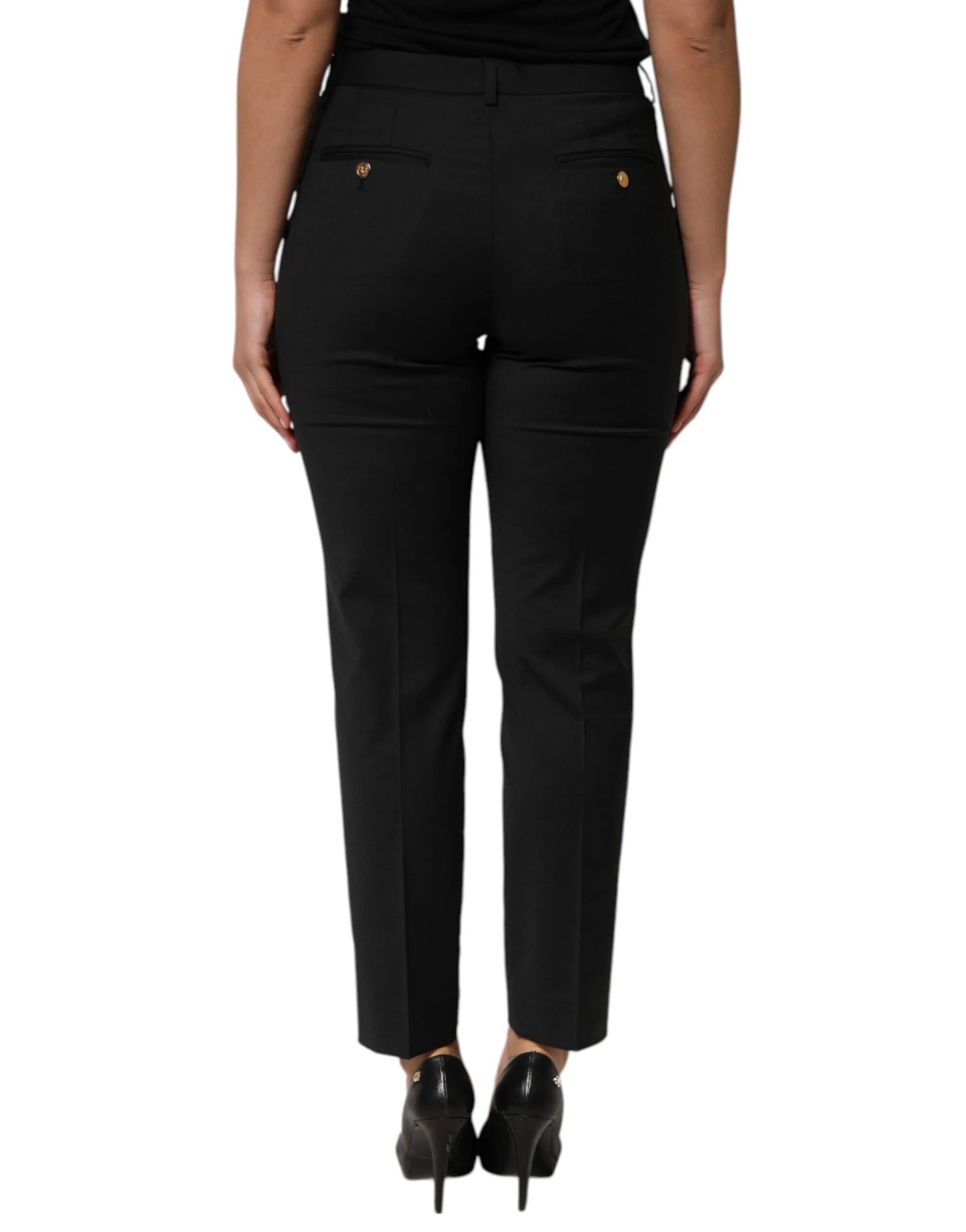 Dolce & Gabbana Black Polyester Tapered Women Trouser Pants - Trousers
