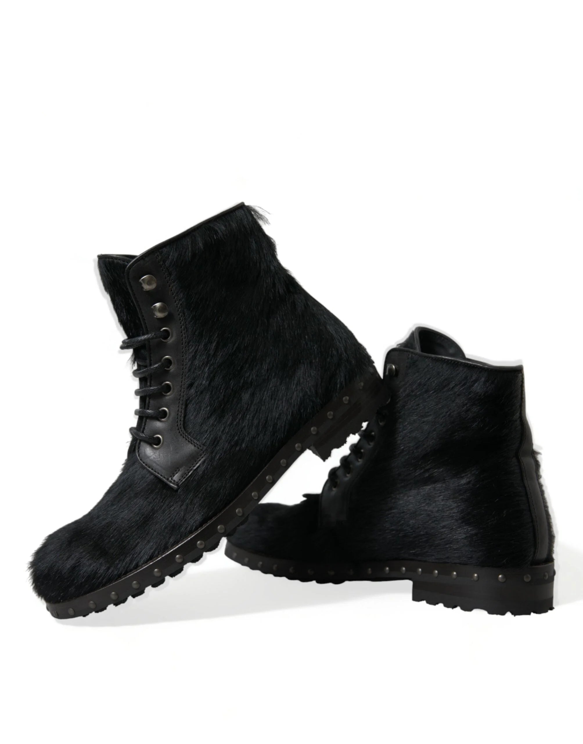 Dolce & Gabbana Black Pony Style Leather Mid Calf Boots Shoes - EU40/US7