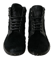 Dolce & Gabbana Black Pony Style Leather Mid Calf Boots Shoes - EU40/US7