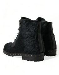 Dolce & Gabbana Black Pony Style Leather Mid Calf Boots Shoes - EU40/US7