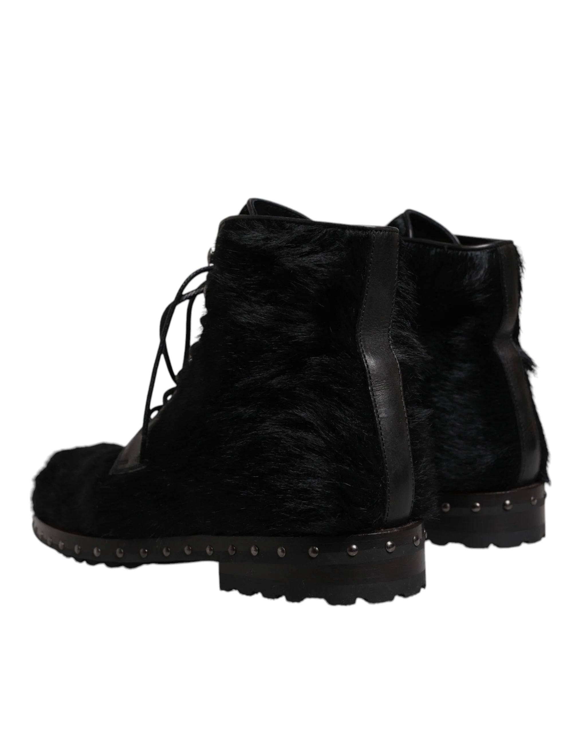 Dolce & Gabbana Black Pony Style Leather Mid Calf Boots Shoes - EU42/US9