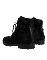 Dolce & Gabbana Black Pony Style Leather Mid Calf Boots Shoes - EU42/US9