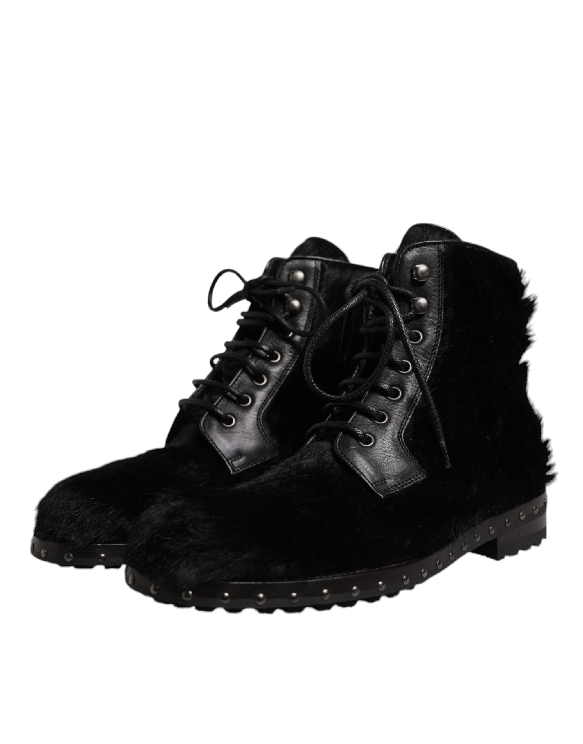Dolce & Gabbana Black Pony Style Leather Mid Calf Boots Shoes - EU42/US9