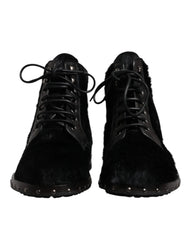 Dolce & Gabbana Black Pony Style Leather Mid Calf Boots Shoes - EU42/US9