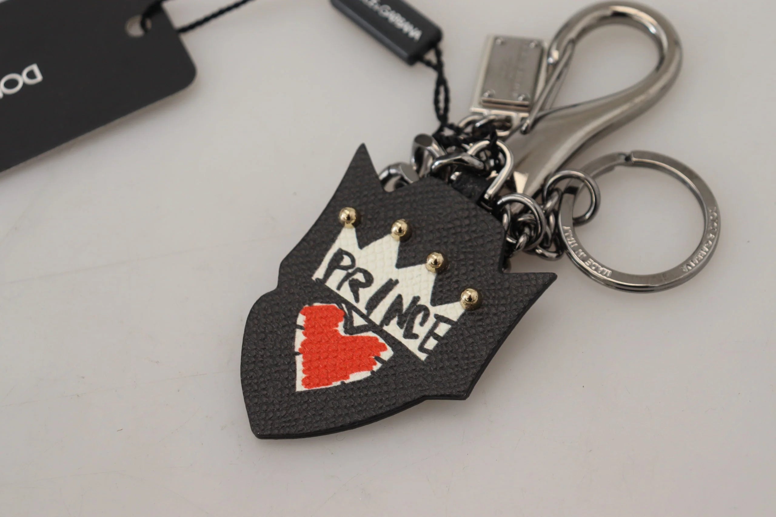 Dolce & Gabbana Black Prince Studs Logo Silver Brass Keychain - Keychains