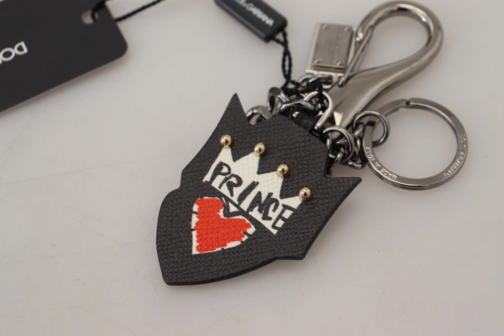 Dolce & Gabbana Black Prince Studs Logo Silver Brass Keychain - Keychains