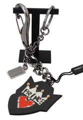 Dolce & Gabbana Black Prince Studs Logo Silver Brass Keychain - Keychains