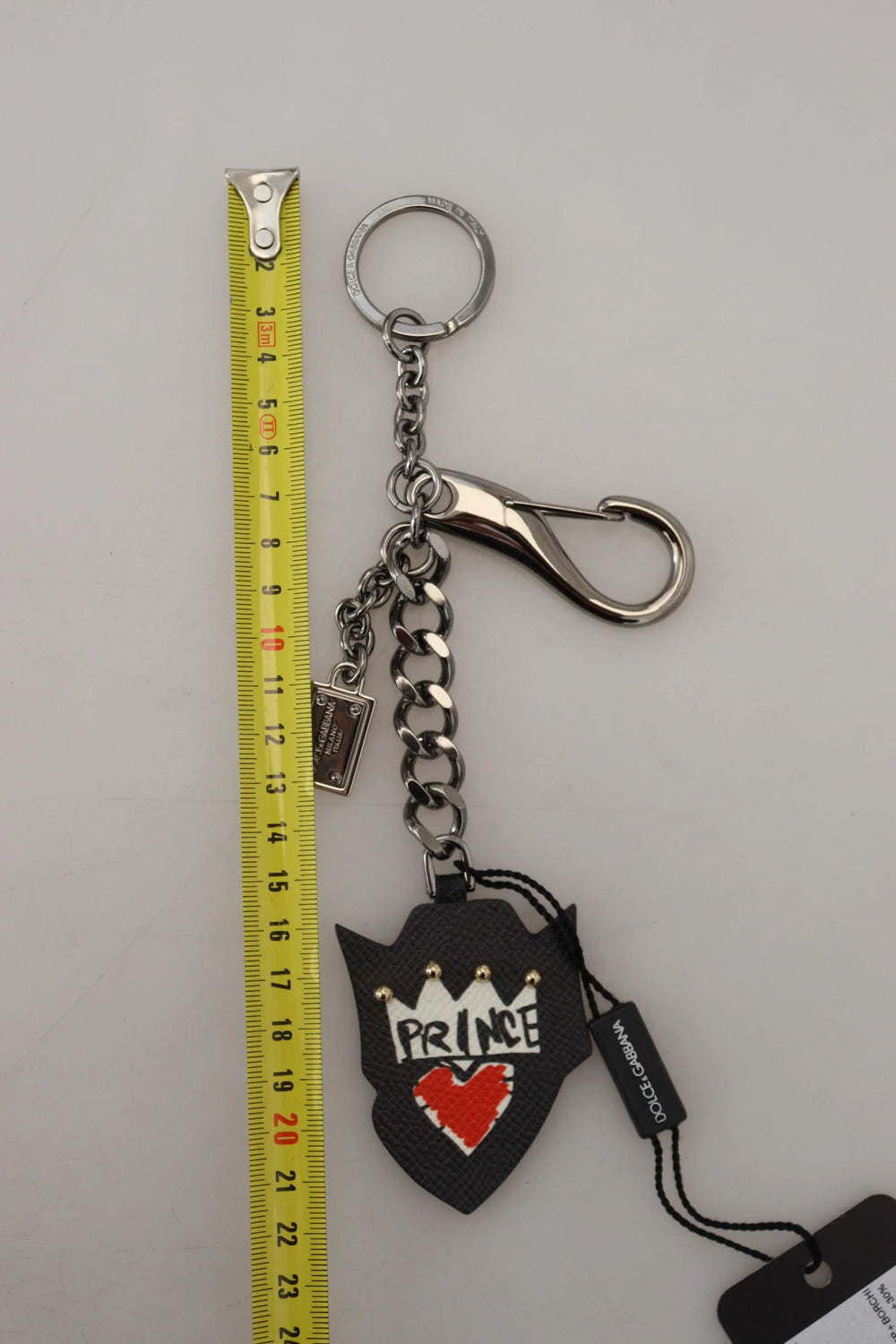 Dolce & Gabbana Black Prince Studs Logo Silver Brass Keychain - Keychains