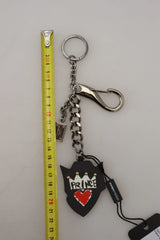 Dolce & Gabbana Black Prince Studs Logo Silver Brass Keychain - Keychains