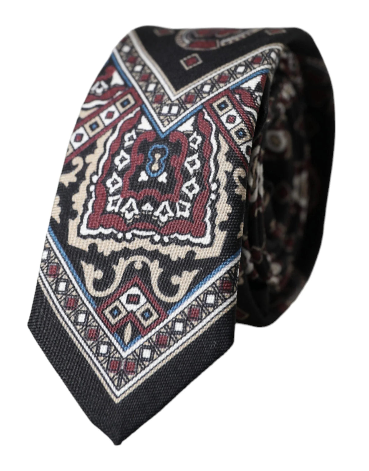 Dolce & Gabbana Black Printed 100% Silk Adjustable Men Tie - Neckties