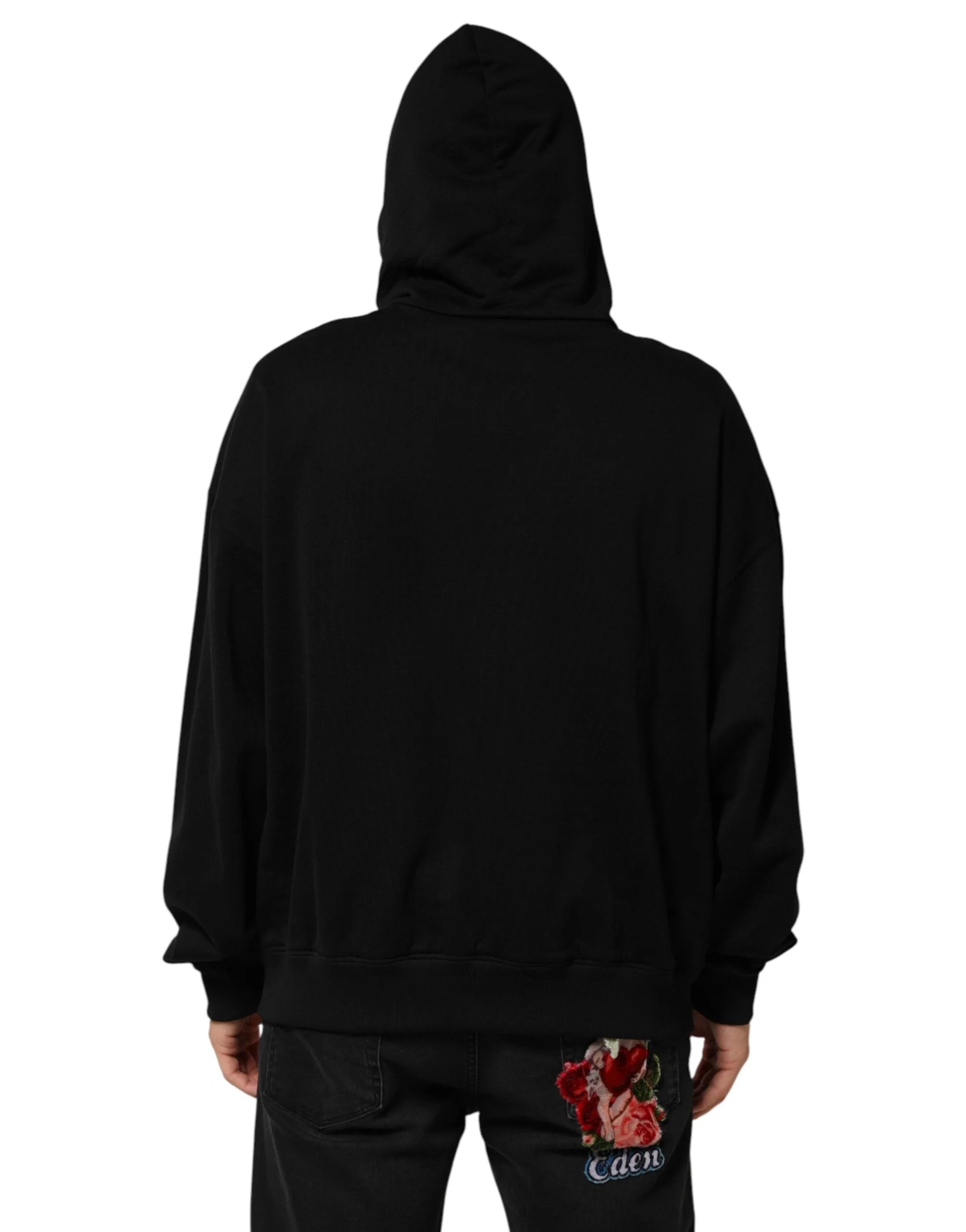 Dolce & Gabbana Black Printed Hooded Men Sweatshirt Sweater - IT52 | XL - Hoodies