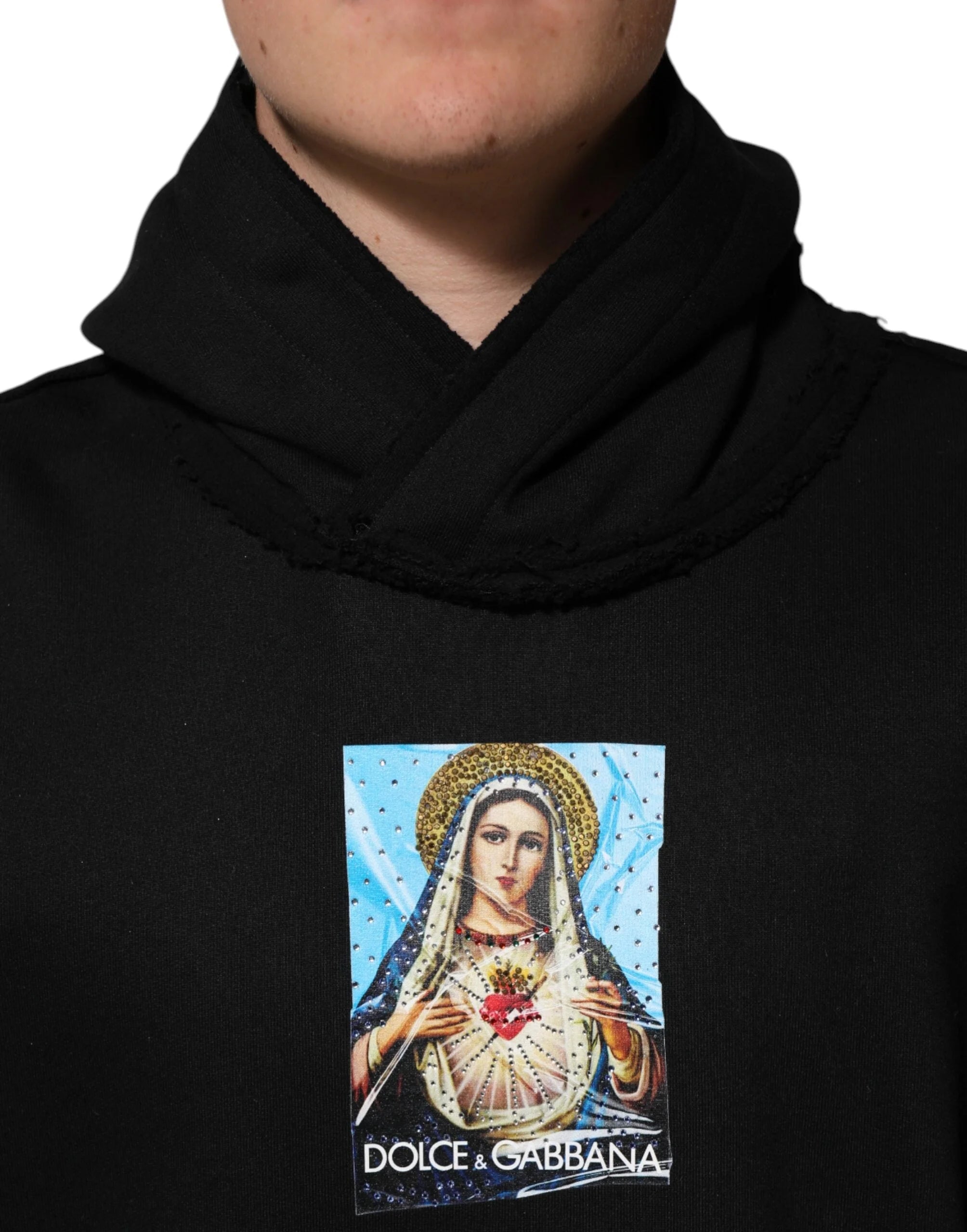 Dolce & Gabbana Black Printed Hoodie Crystal Embellished Jacket - XL - Hoodies