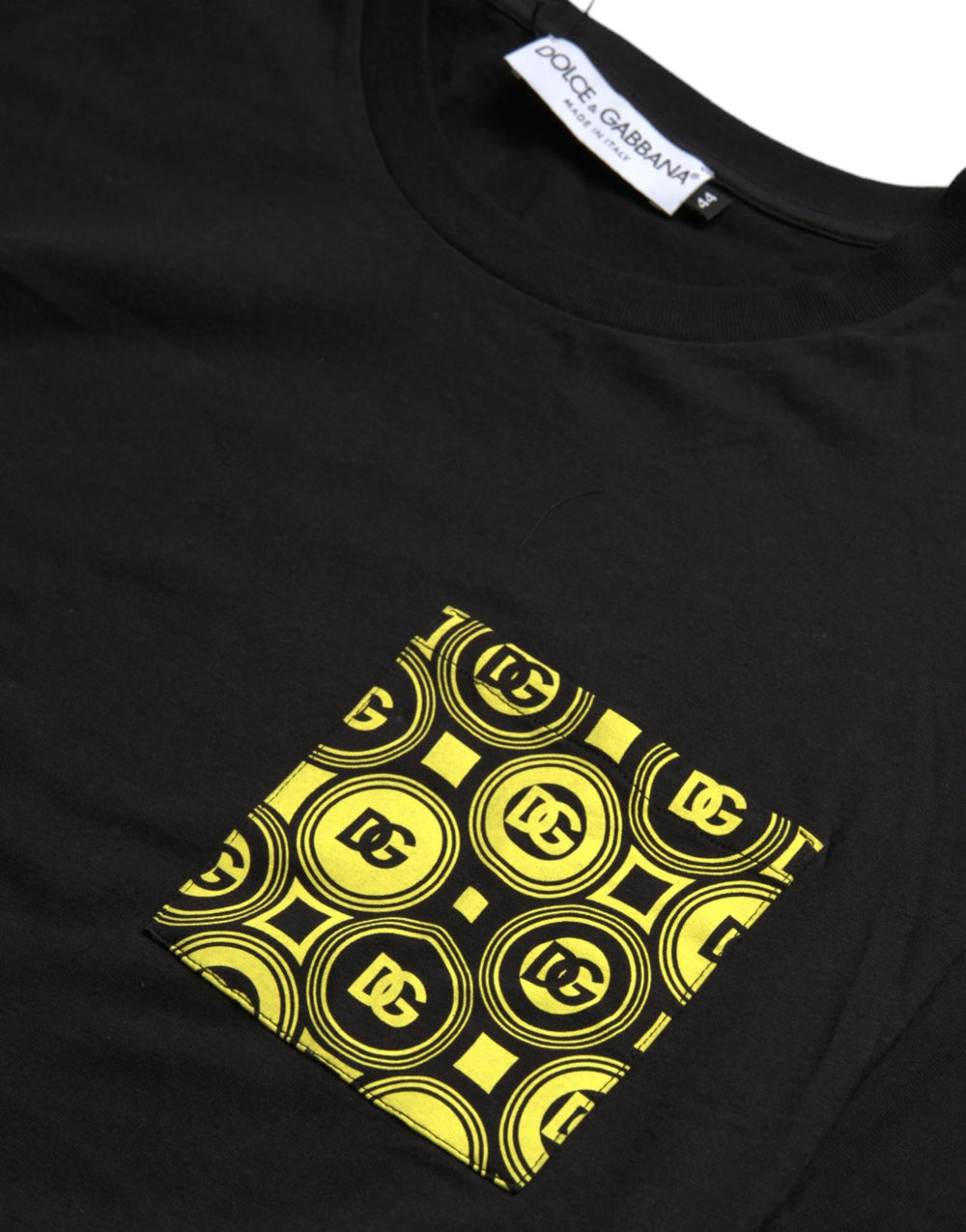 Dolce & Gabbana Black Printed Pocket Cotton Crewneck T-shirt - IT44 | XS - T-Shirts