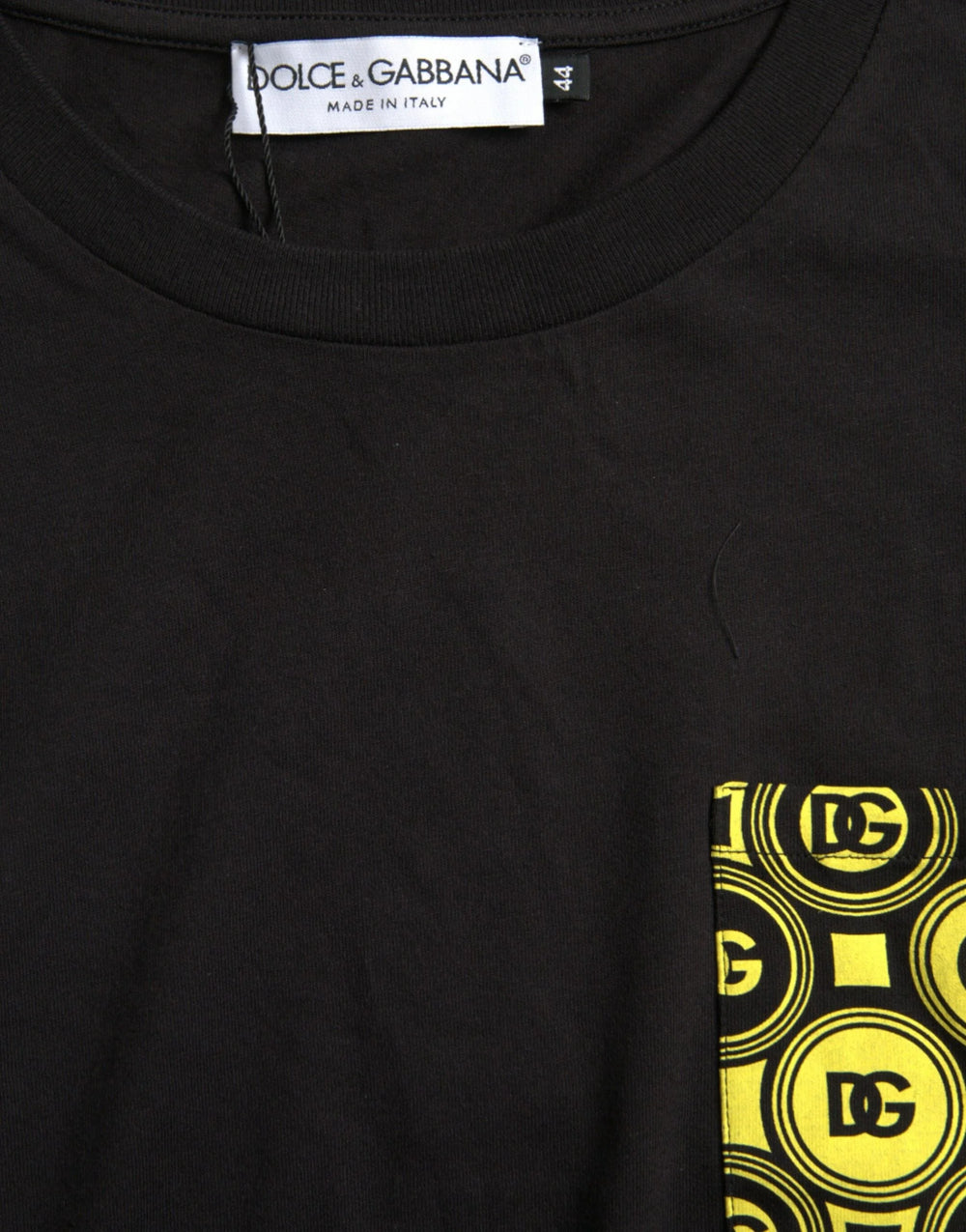 Dolce & Gabbana Black Printed Pocket Cotton Crewneck T-shirt - IT44 | XS - T-Shirts