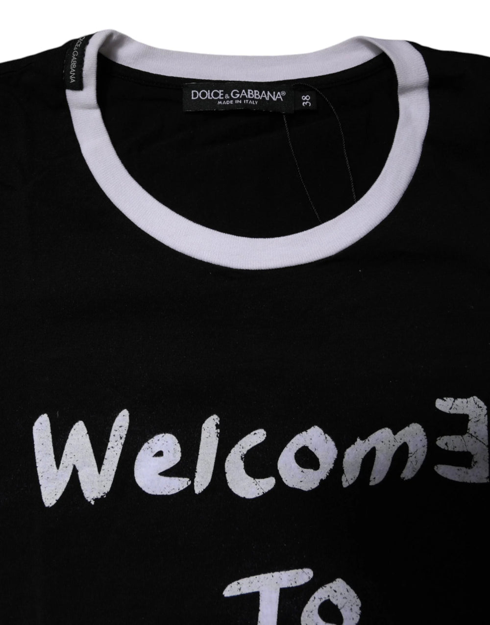 Dolce & Gabbana Black Printed Round Neck Top Cotton T-shirt - IT38 | XS - T-Shirts