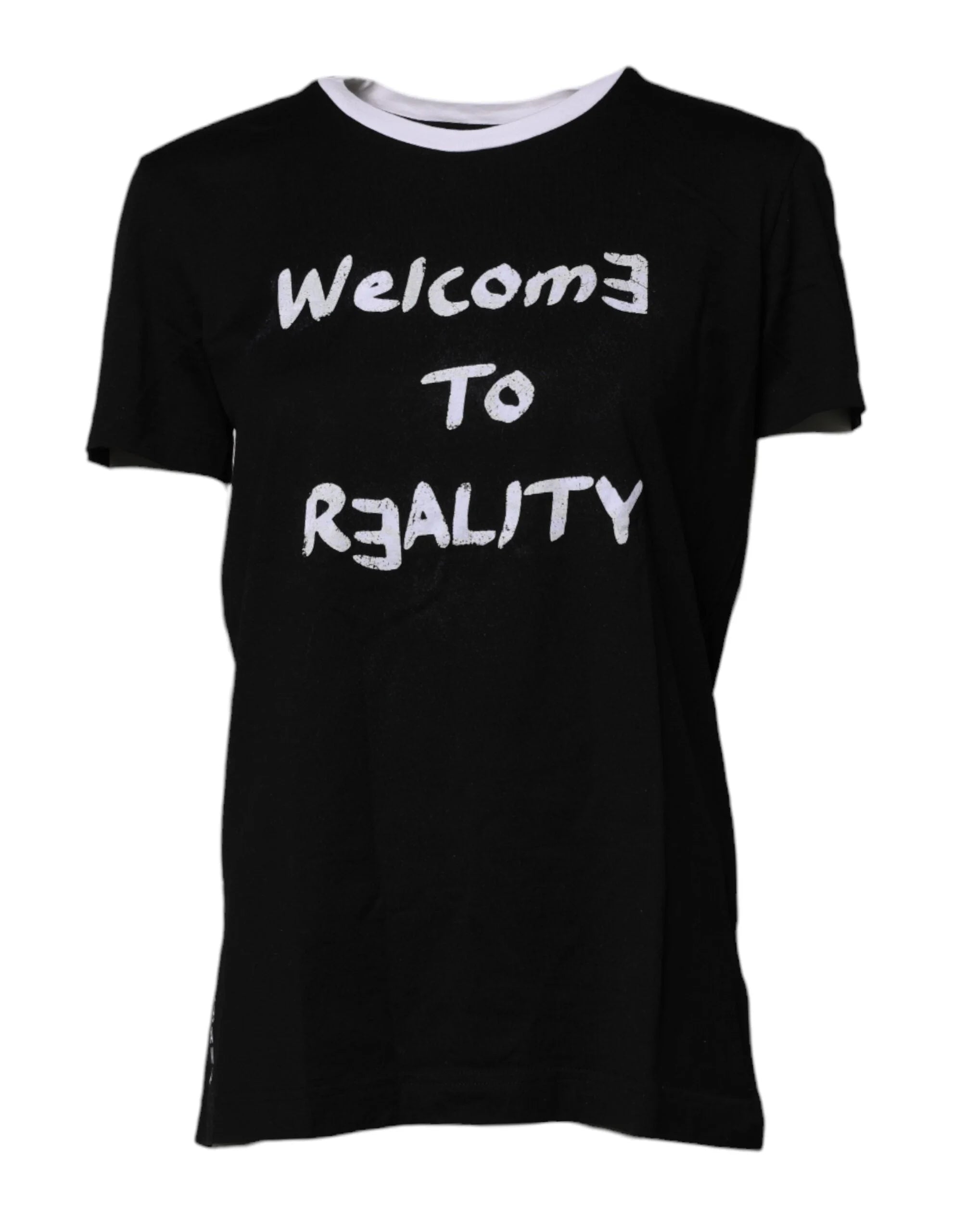 Dolce & Gabbana Black Printed Round Neck Top Cotton T-shirt - IT38 | XS - T-Shirts