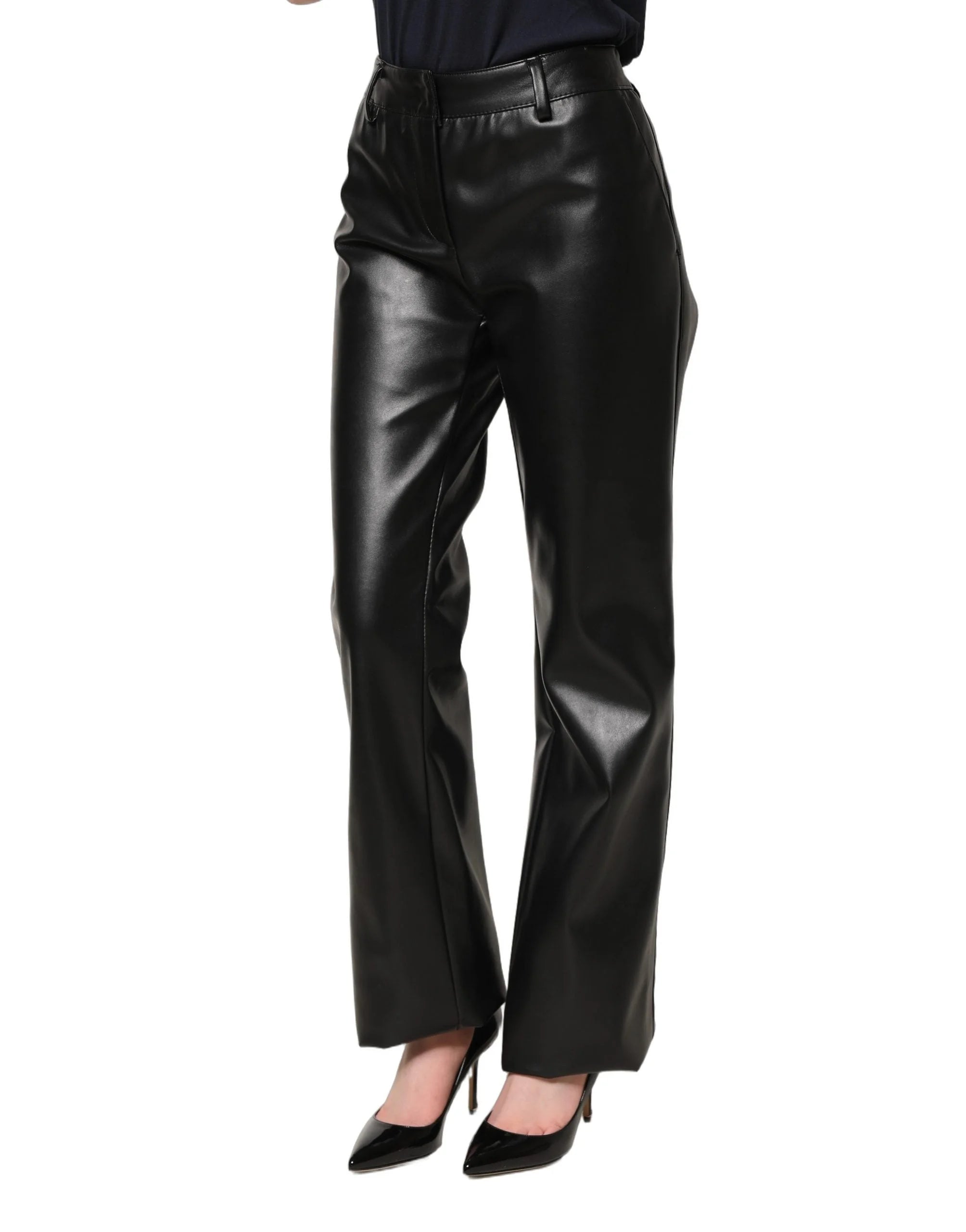 Dolce & Gabbana Black PU Leather High Waisted Trouser Pants - IT40|S