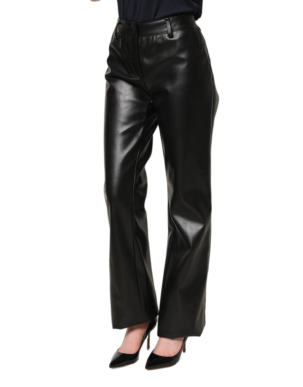 Dolce & Gabbana Black PU Leather High Waisted Trouser Pants - IT40|S