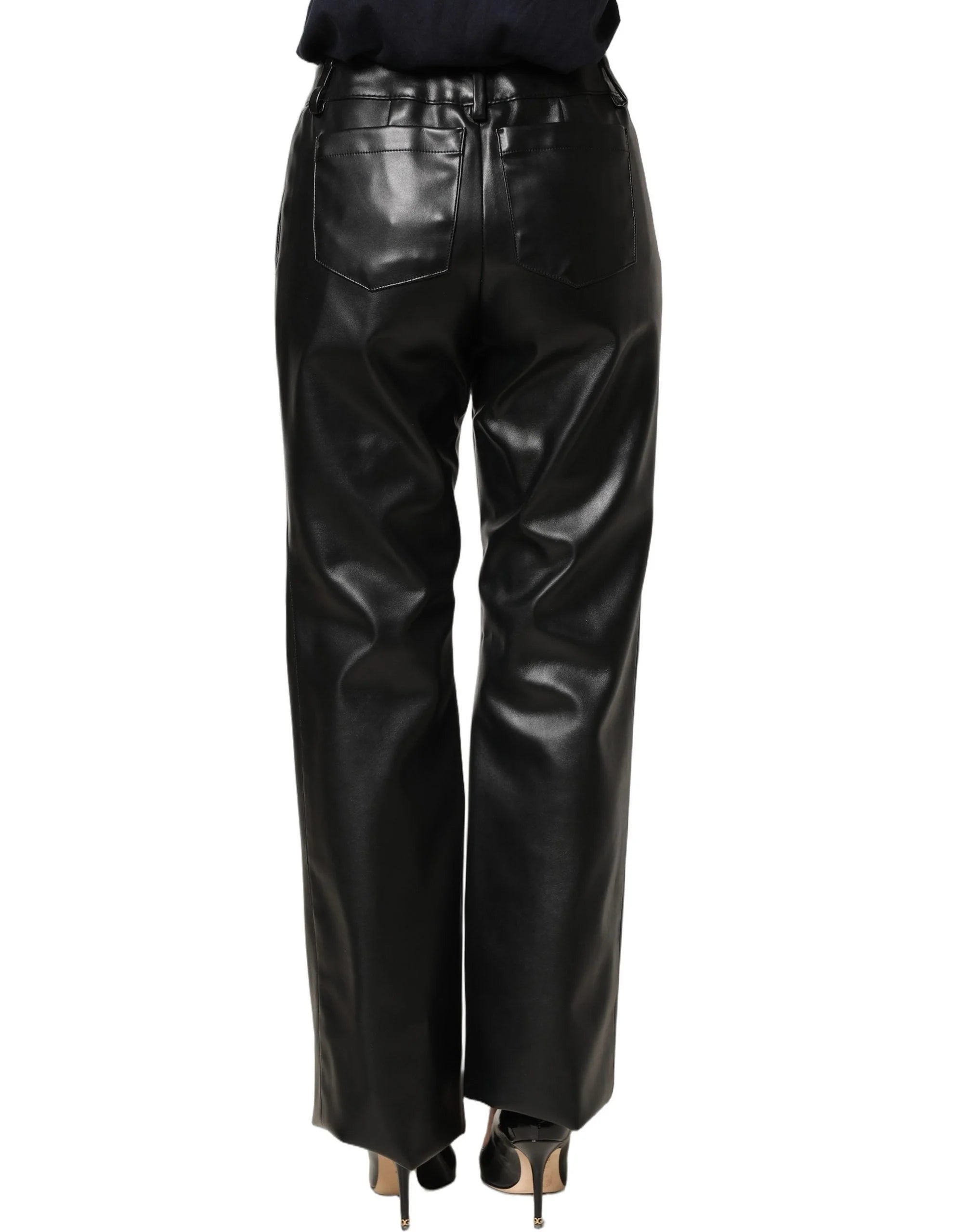 Dolce & Gabbana Black PU Leather High Waisted Trouser Pants - IT40|S