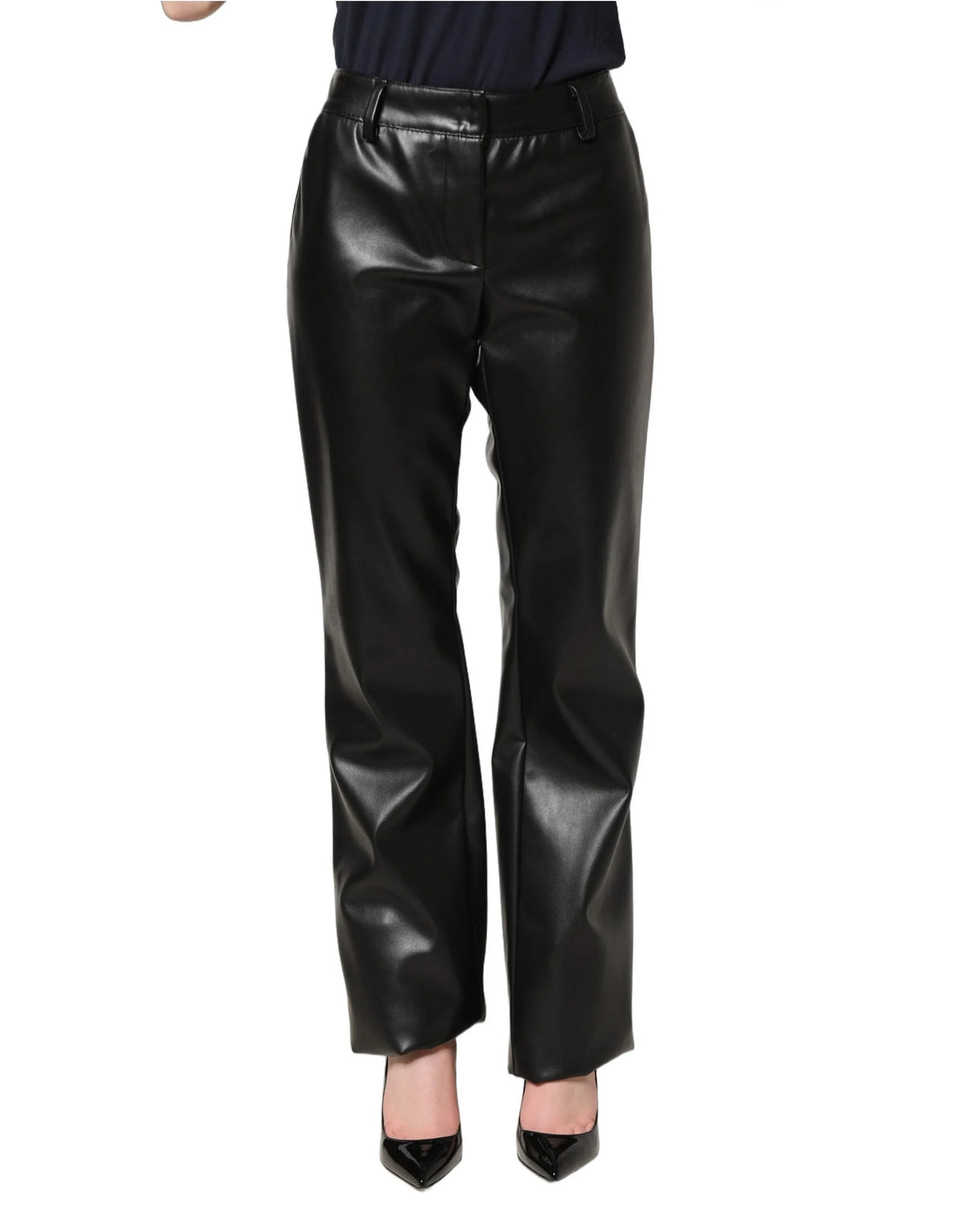 Dolce & Gabbana Black PU Leather High Waisted Trouser Pants - IT40|S