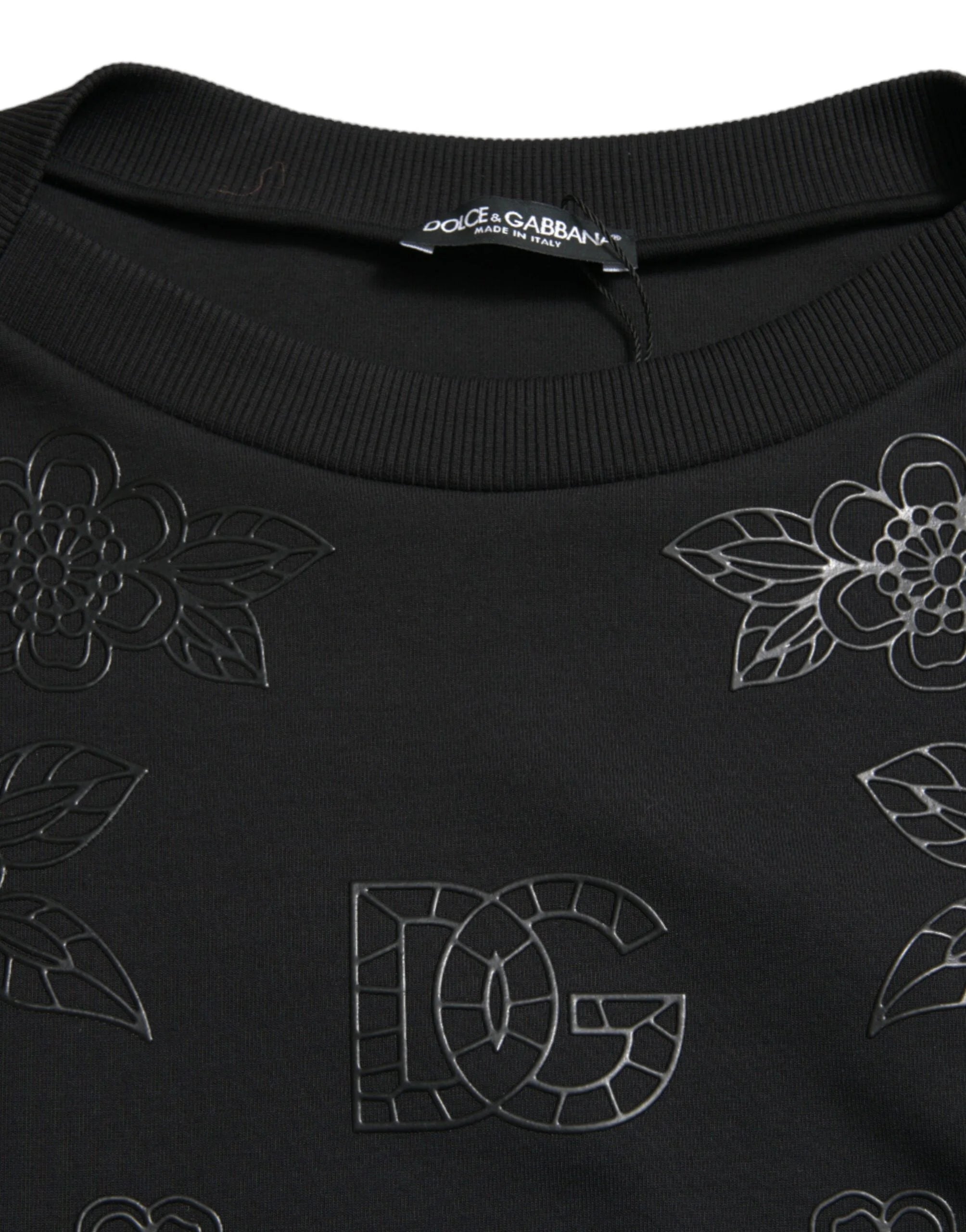 Dolce & Gabbana Black Pullover Floral Logo Applique Sweater - IT40|S - Sweaters