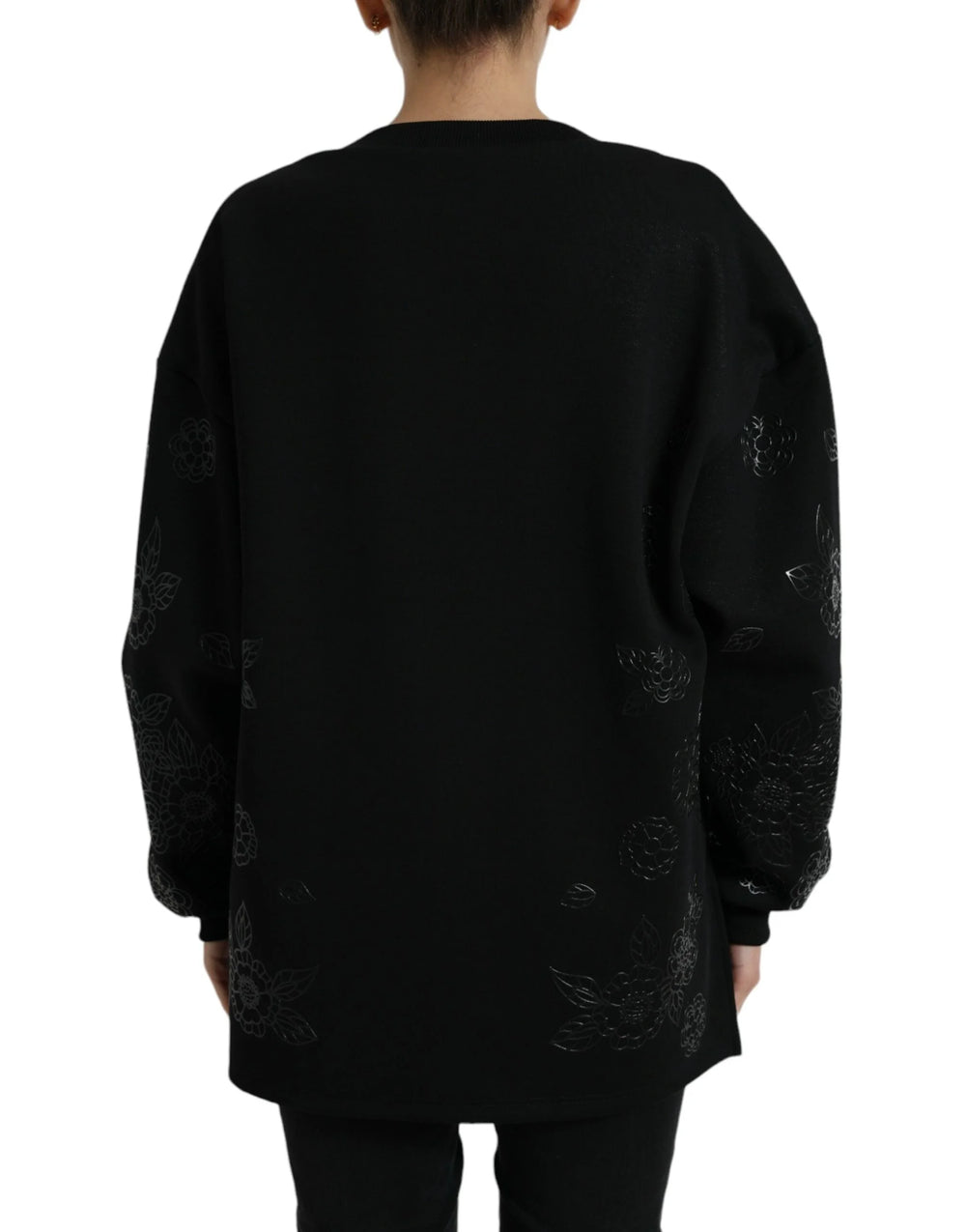 Dolce & Gabbana Black Pullover Floral Logo Applique Sweater - IT40|S - Sweaters
