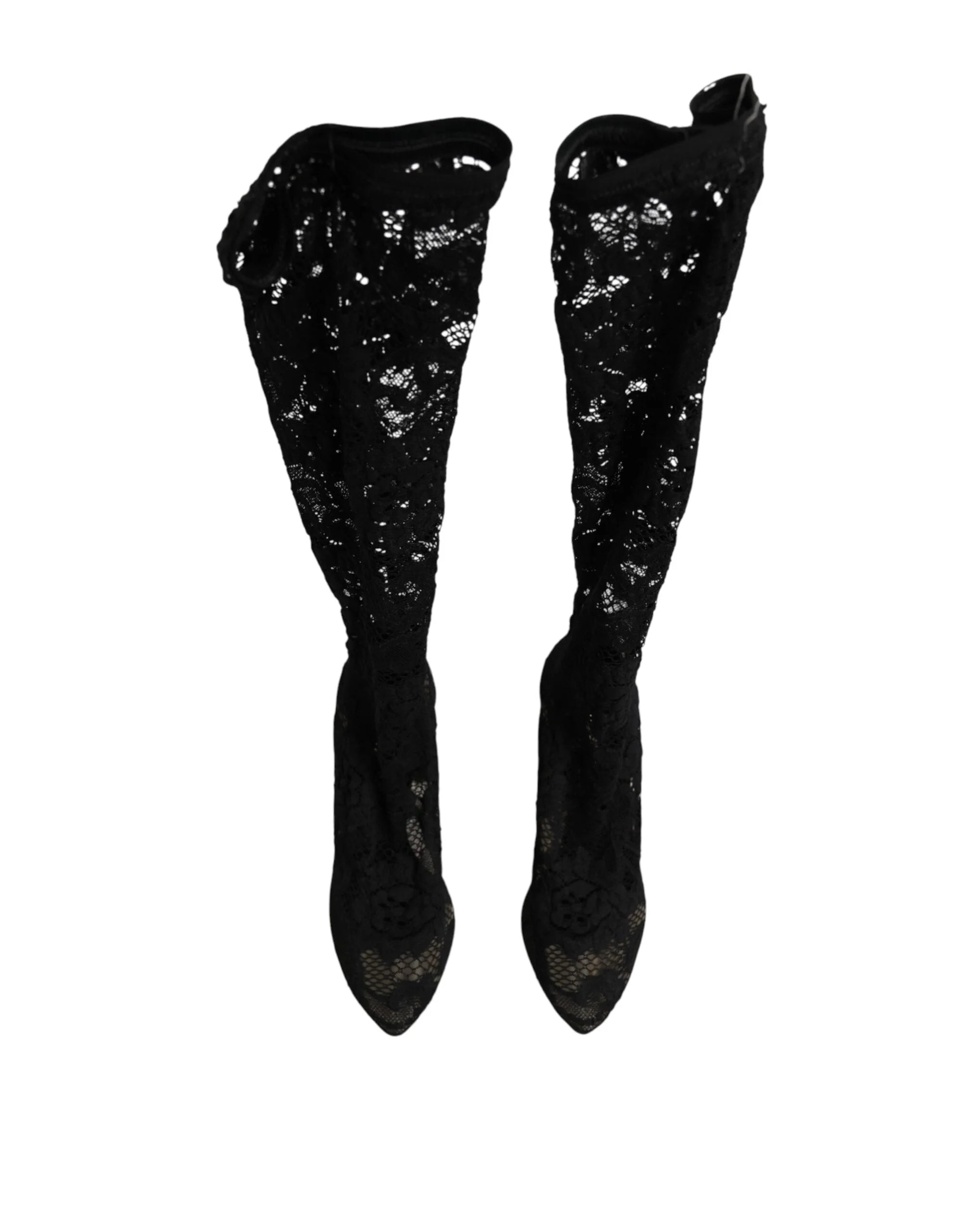 Dolce & Gabbana Mustat Korot Pumput Taormina Pitsi Sukat Saappaat Kengät - EU37.5/US7 - Saappaat