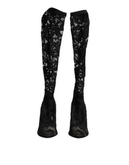 Dolce & Gabbana Mustat Korot Pumput Taormina Pitsi Sukat Saappaat Kengät - EU37.5/US7 - Saappaat