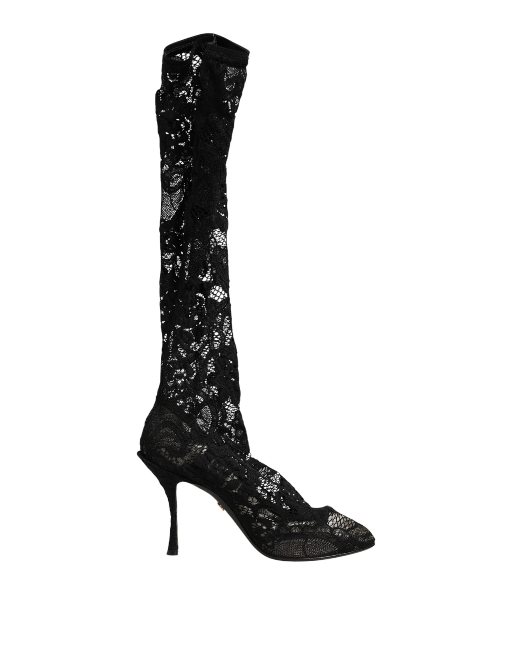 Dolce & Gabbana Mustat Korot Pumput Taormina Pitsi Sukat Saappaat Kengät - EU37.5/US7 - Saappaat