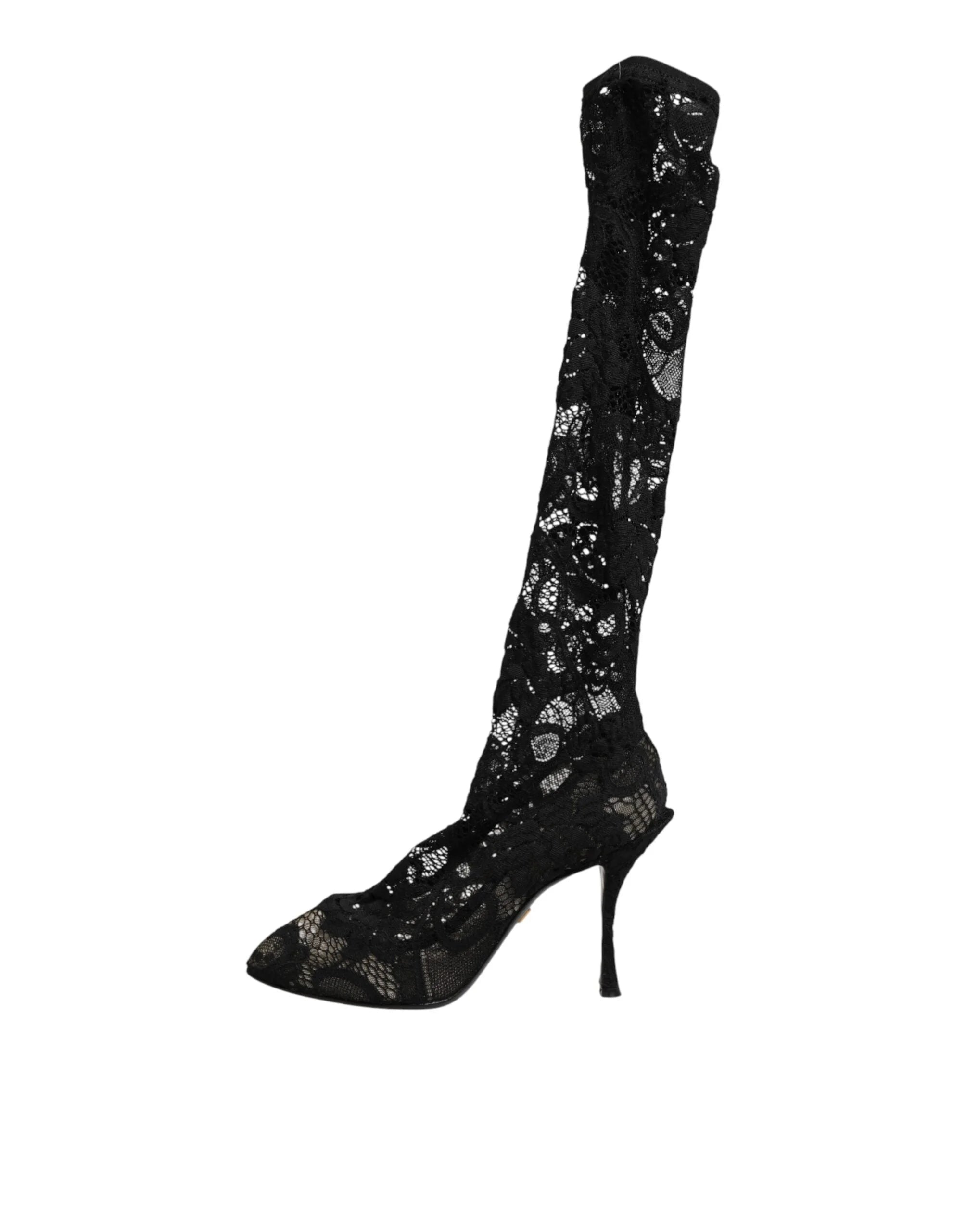 Dolce & Gabbana Mustat Korot Pumput Taormina Pitsi Sukat Saappaat Kengät - EU37.5/US7 - Saappaat