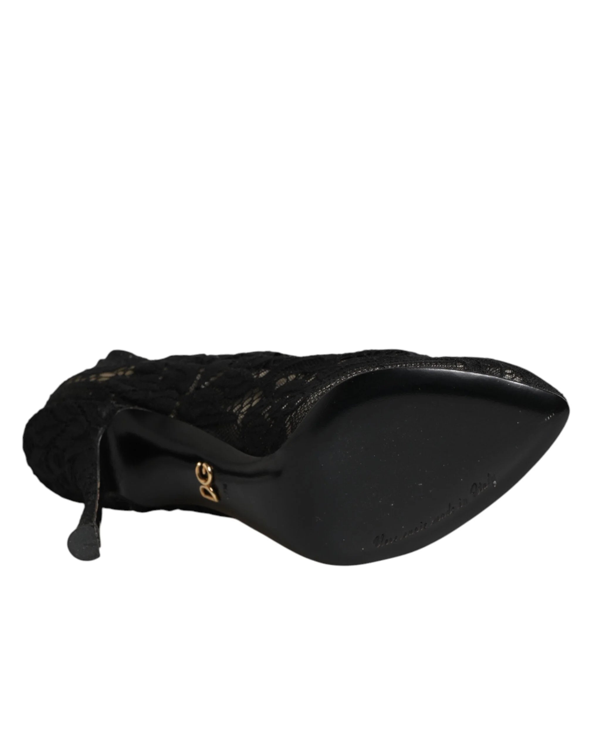 Dolce & Gabbana Mustat Korot Pumput Taormina Pitsi Sukat Saappaat Kengät - EU37.5/US7 - Saappaat