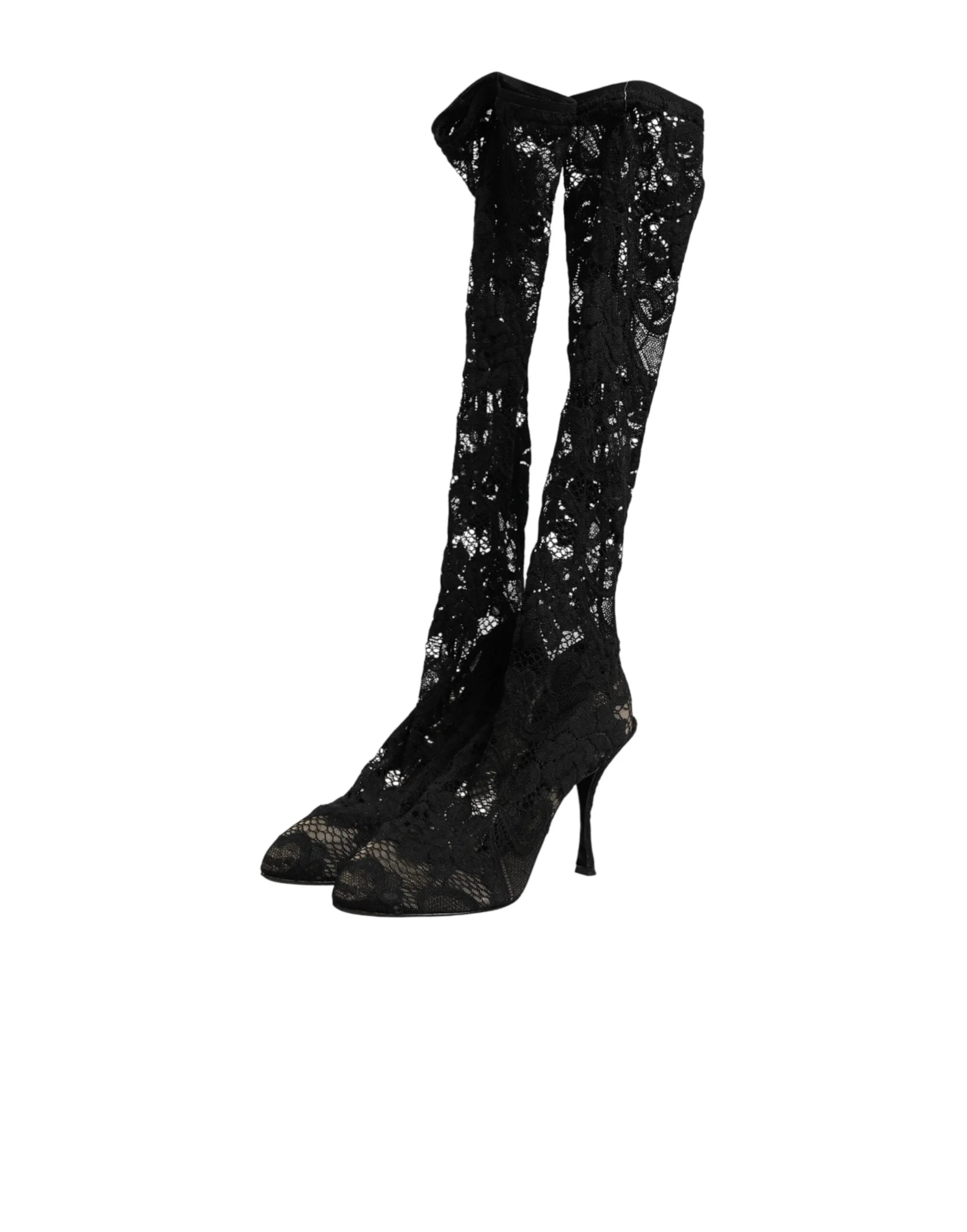 Dolce & Gabbana Black Pumps Taormina Lace Socks Boots Shoes - EU37.5/US7